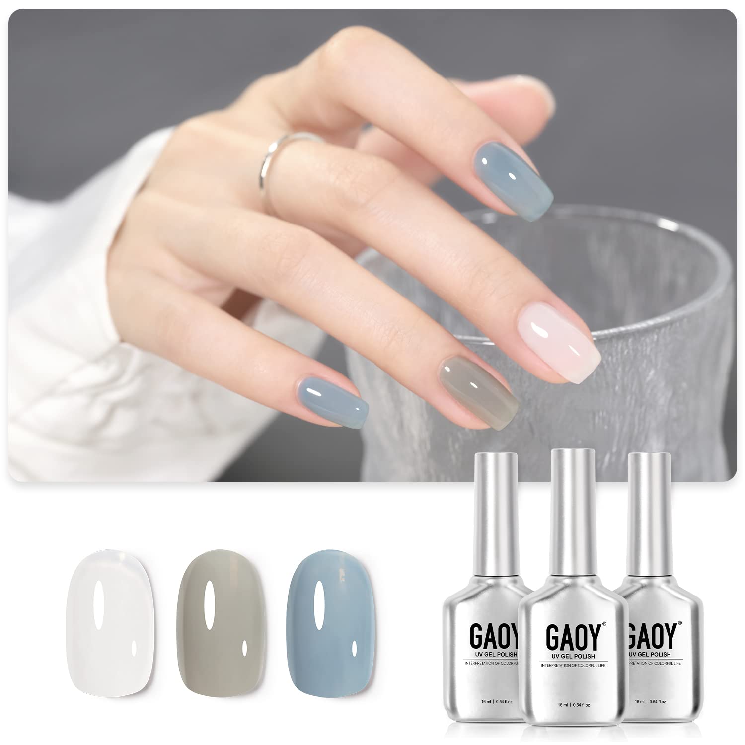 Kit De Esmaltes De Uñas En Gel Gaoy Cloudy Coast, 3 Colores, 16 Ml, Uv Soak Off - Venta Internacional.