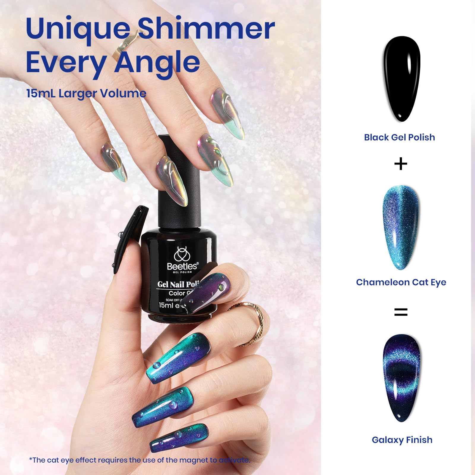 Foto 3 | Esmalte De Uñas En Gel Beetles Blue Cat Eye De 15 Ml Con Imán - Venta Internacional.