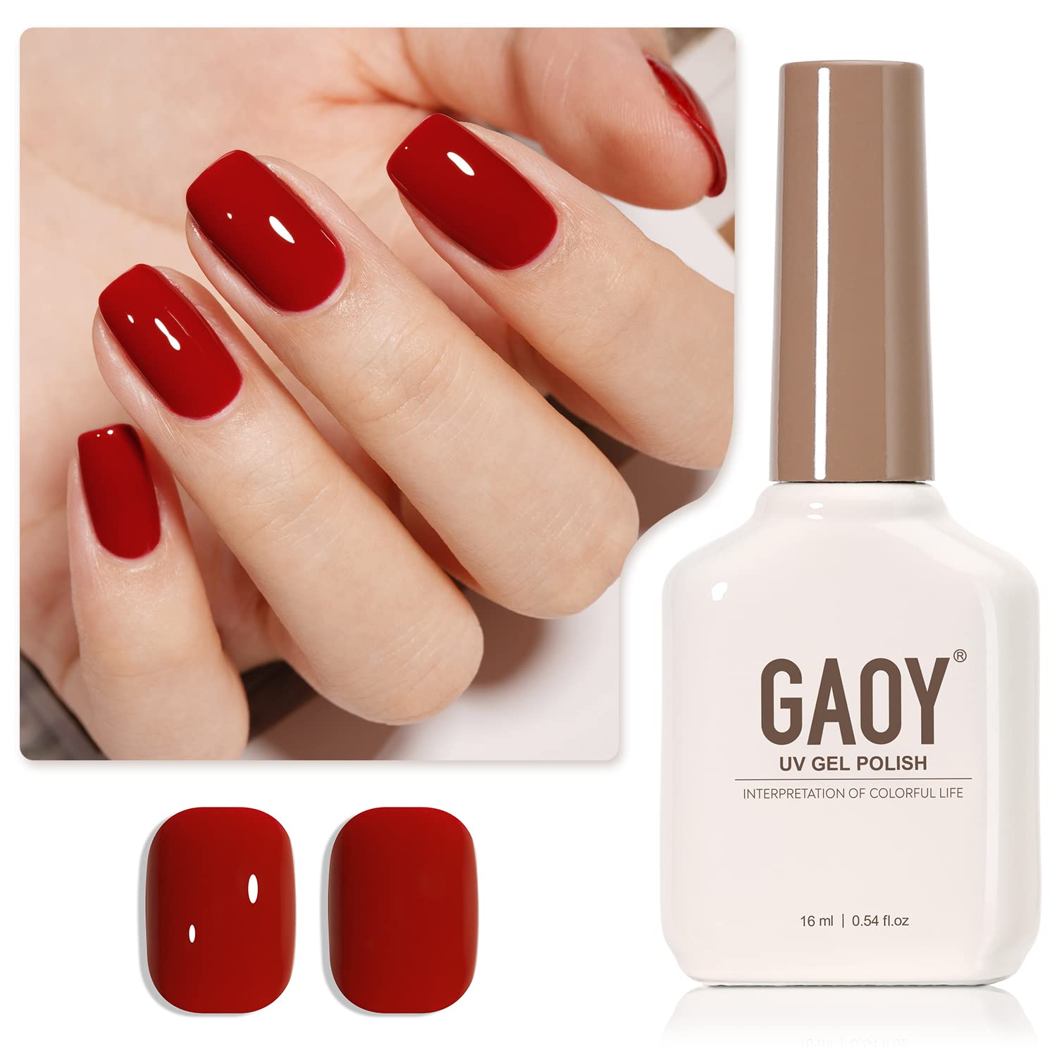 Esmalte De Uñas En Gel Gaoy, Rojo Rubí, 16 Ml, Remoja Y Cura Con Luz Uv - Venta Internacional.