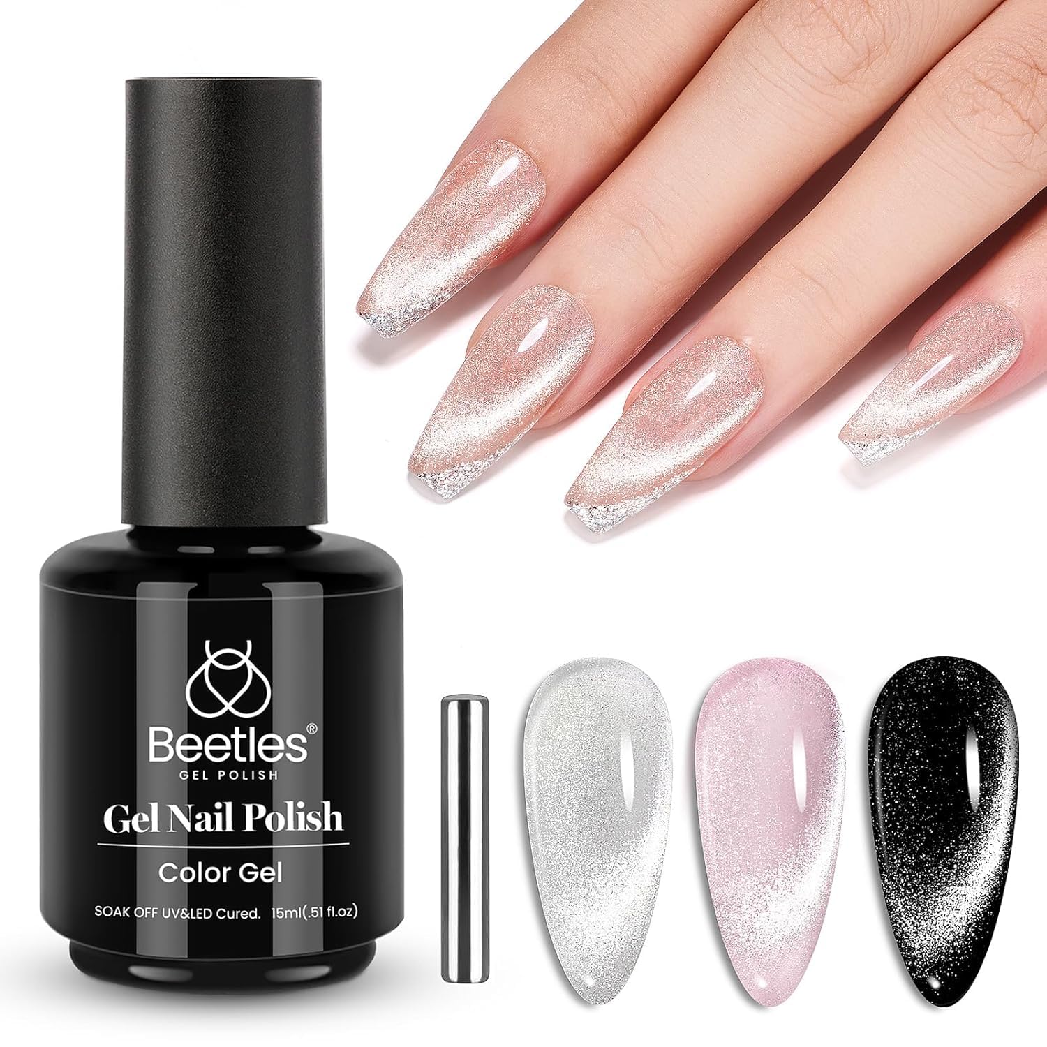 Esmalte De Uñas En Gel Beetles Cat Eye 15 Ml Silver Shimmer - Venta Internacional.