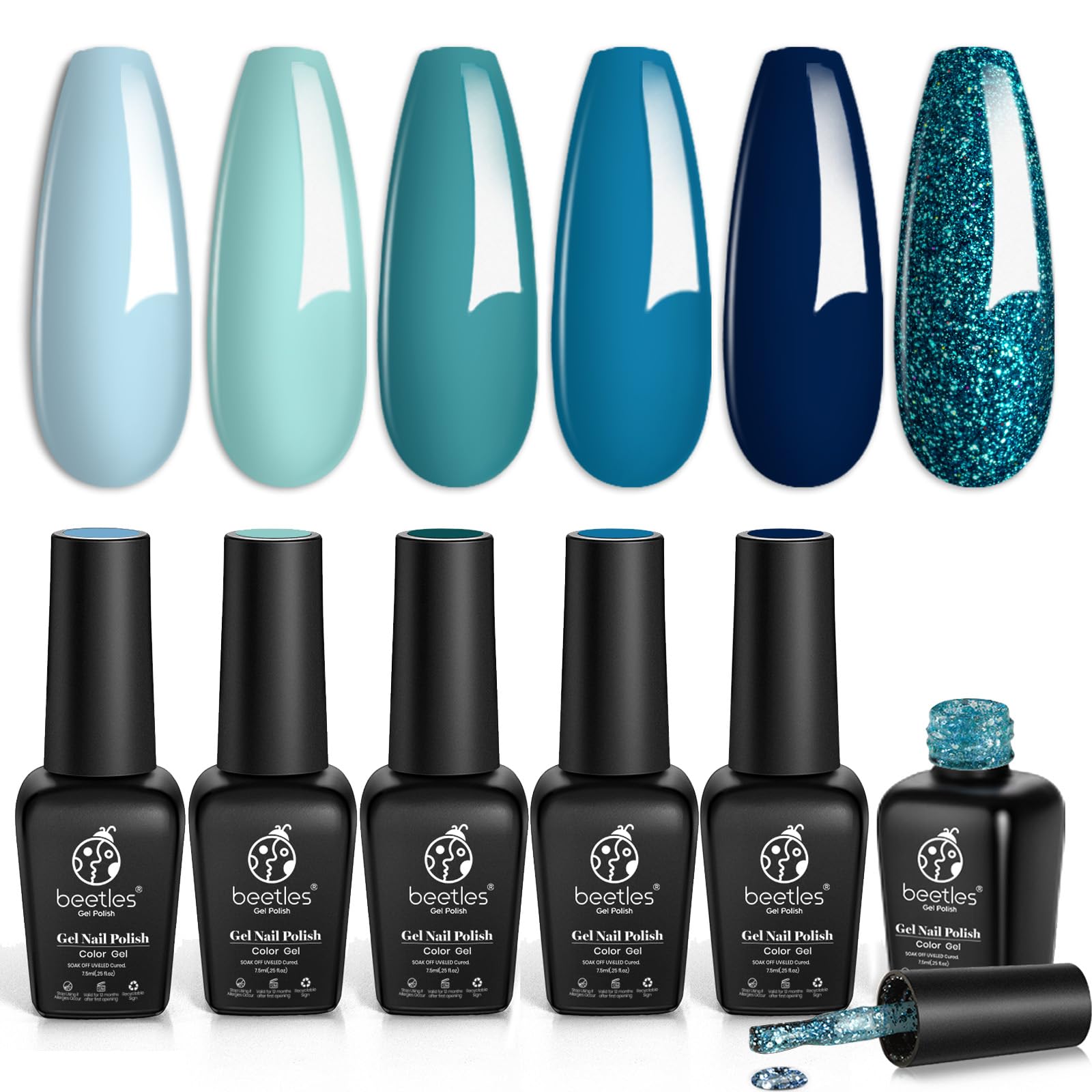 Set De Esmaltes De Uñas En Gel Beetles, 6 Unidades: Azul, Verde Y Azul Oscuro - Venta Internacional.