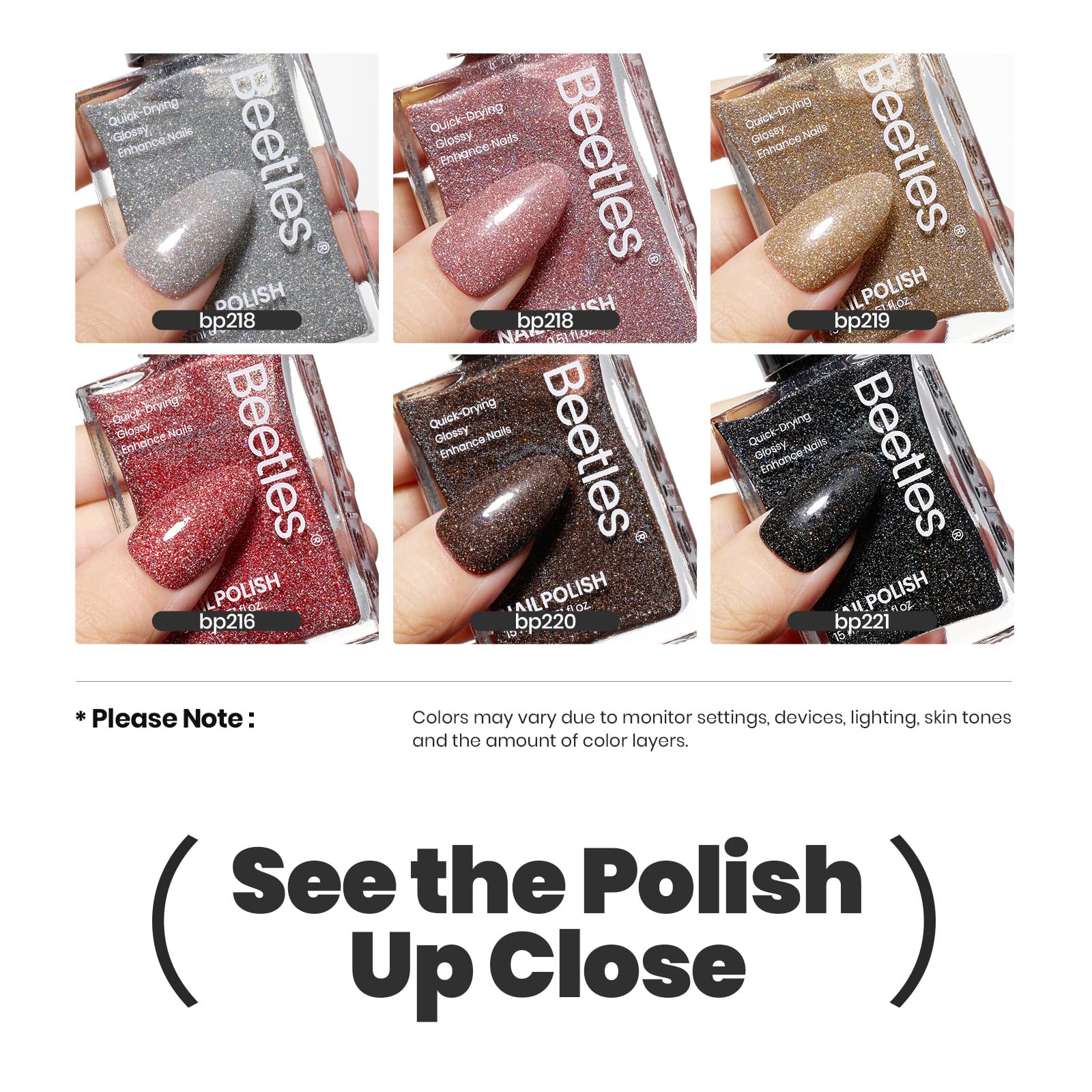 Foto 6 | Set De Esmaltes De Uñas Beetles Glitter, 6 Colores, Secado Rápido - Venta Internacional.