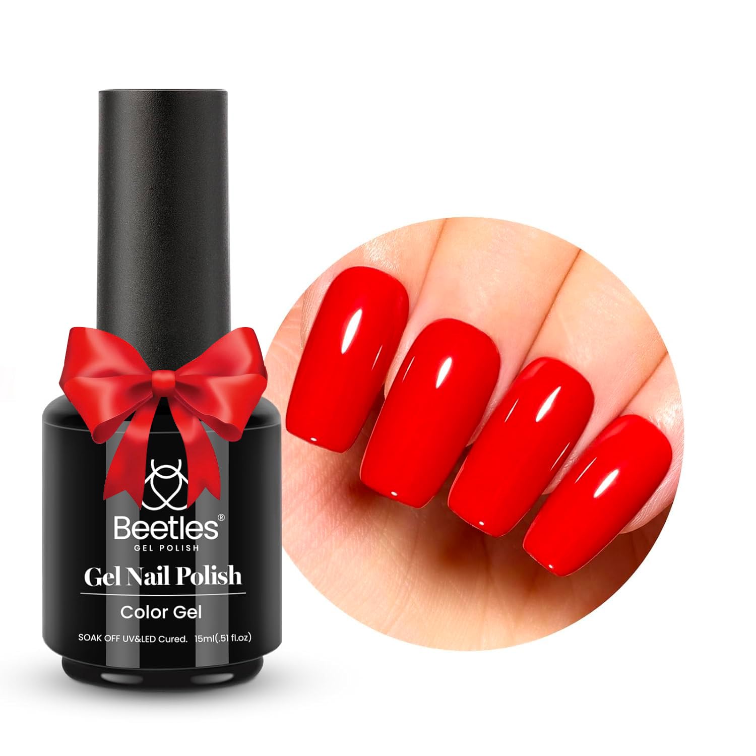 Esmalte De Uñas En Gel Beetles, Manzana Confitada De Color Rojo Brillante, 15 Ml - Venta Internacional.