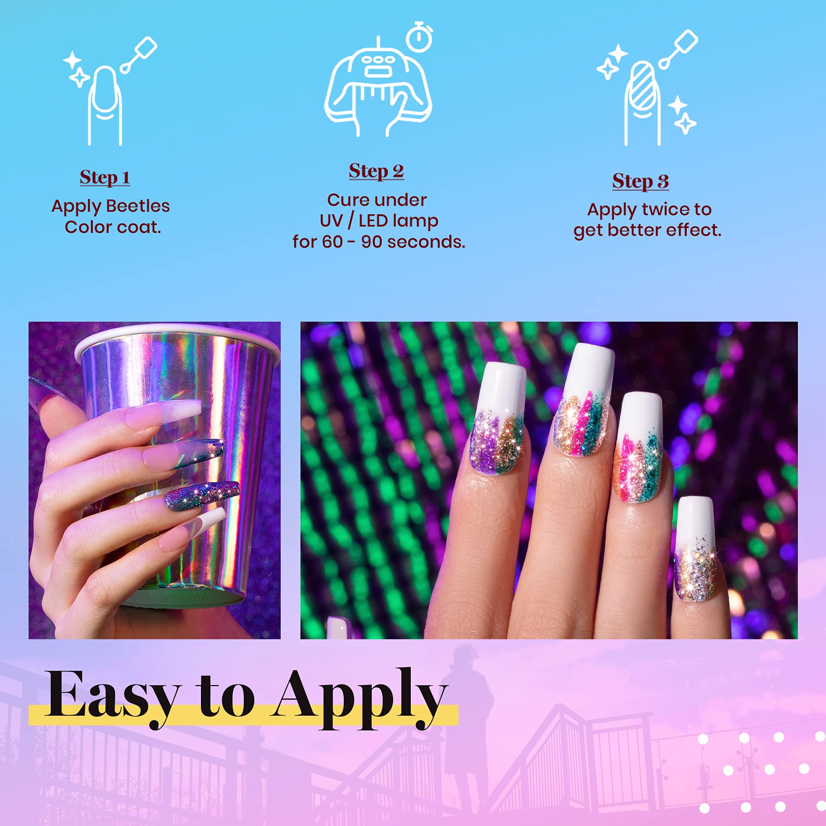 Foto 6 pulgar | Esmalte De Uñas Con Purpurina Con Forma De Escarabajo, 6 Unidades, Rosa, Plata Y Platino - Venta Internacional.