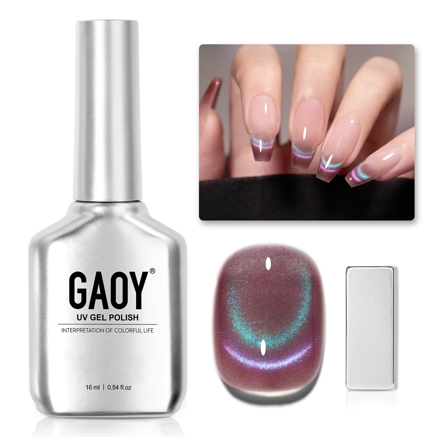 Esmalte De Uñas Gaoy Cat Eye Gel 16 Ml Con Purpurina Holográfica 2029 - Venta Internacional.