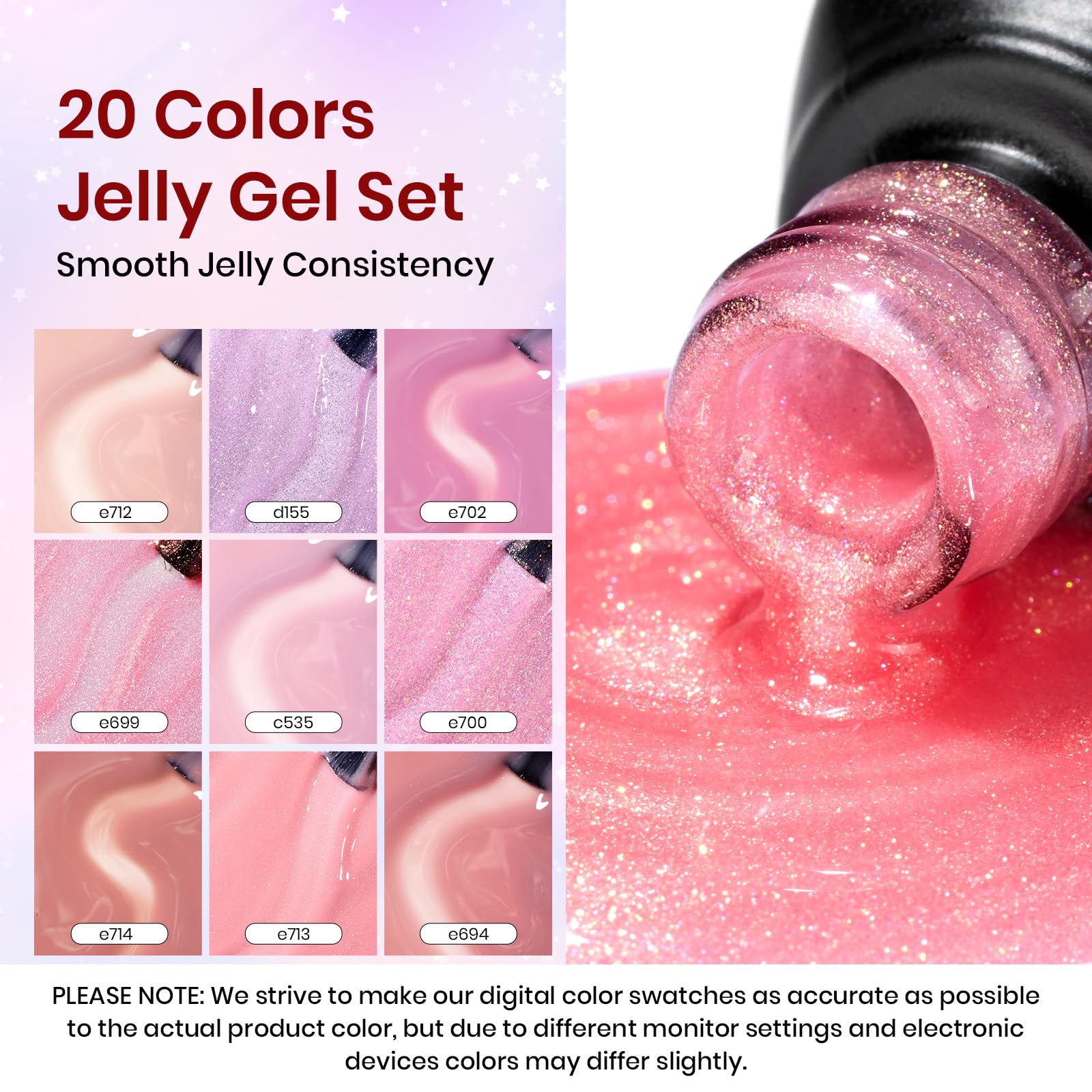 Foto 6 pulgar | Set De Esmaltes De Uñas Beetles Jelly Gel, 20 Colores, Purpurina Rosa - Venta Internacional.