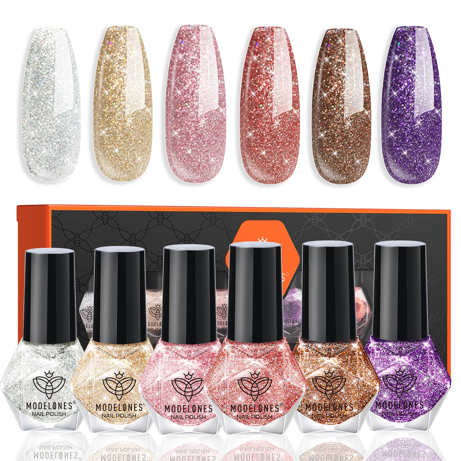 Foto 1 | Set De Esmaltes De Uñas Modelones, 6 Colores, Rojo, Nude Y Dorado, Purpurina - Venta Internacional.