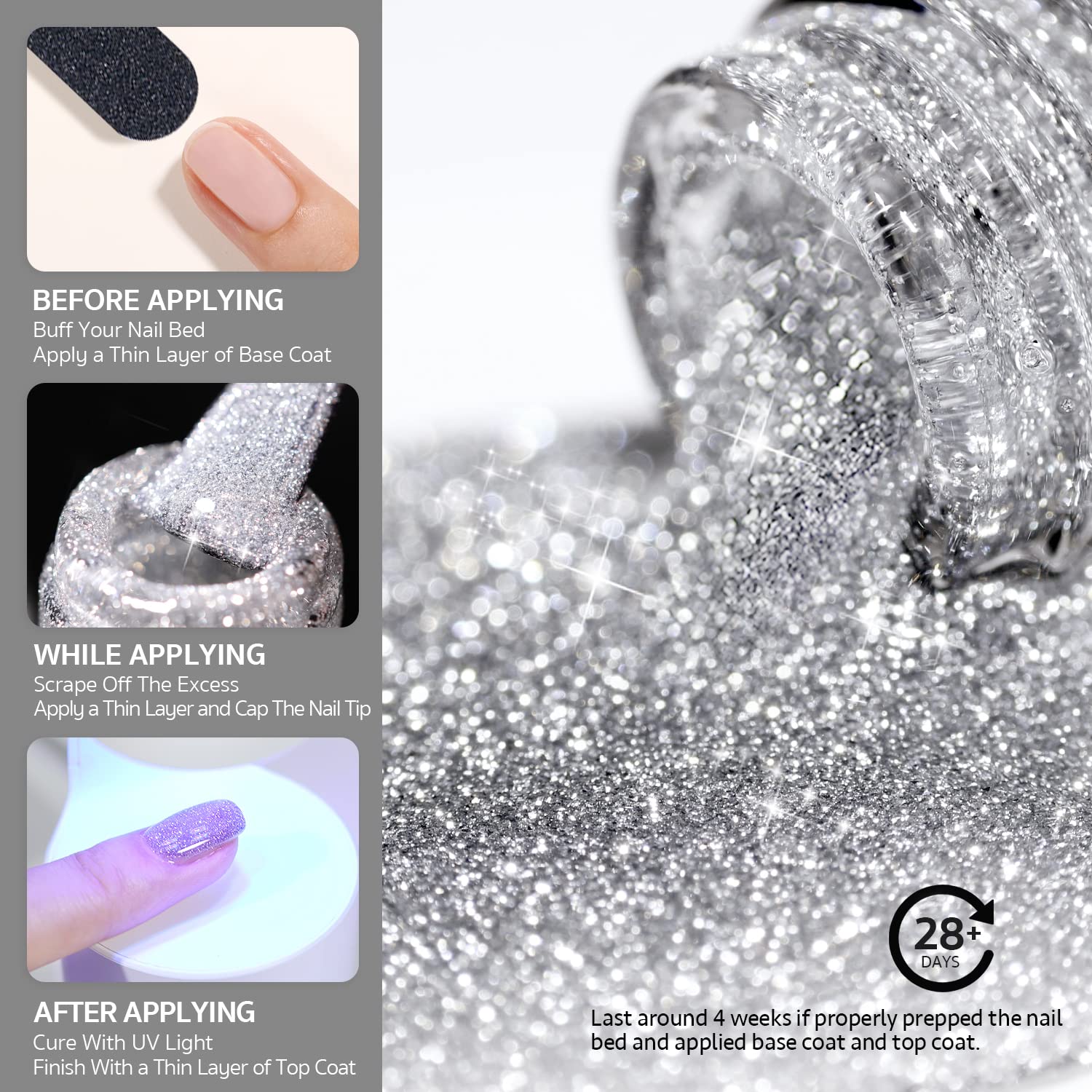 Foto 5 pulgar | Set De Esmaltes De Uñas Gaoy Reflective Gel Con Purpurina, 6 Colores, 7,3 Ml - Venta Internacional.