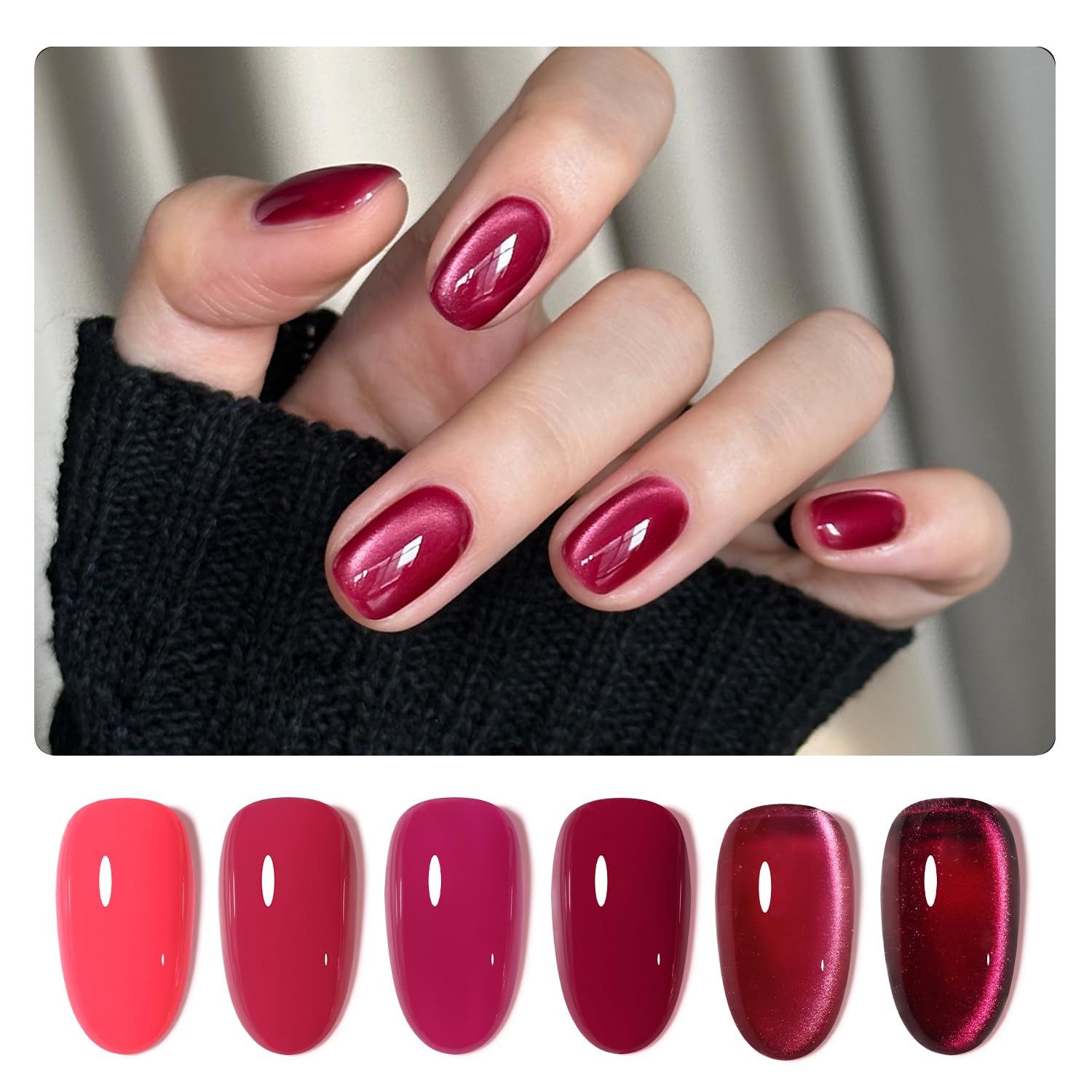 Set De Esmaltes De Uñas En Gel Con Purpurina Gaoy, Ojo De Gato Rosa Intenso Con Imán - Venta Internacional.