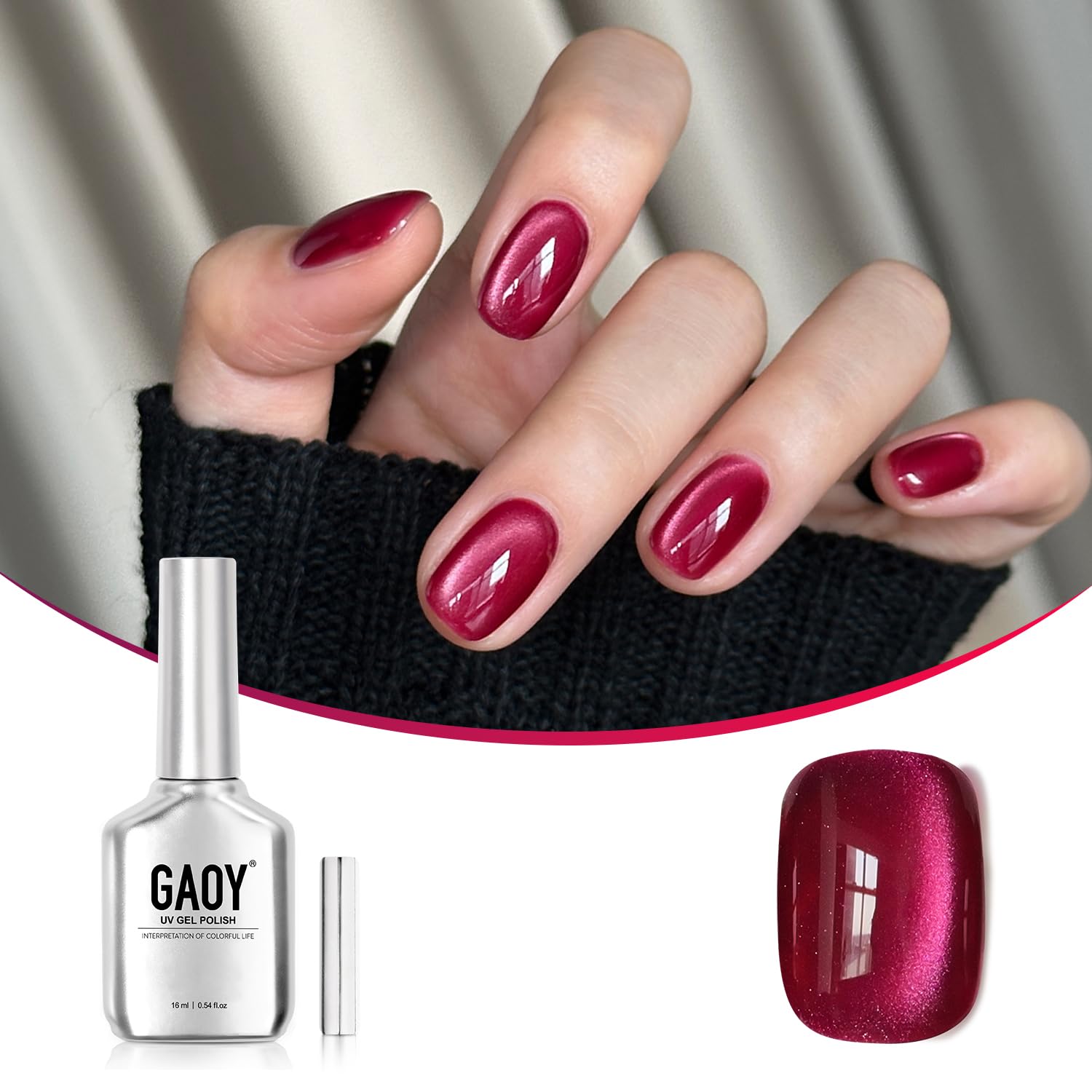 Foto 2 pulgar | Esmalte De Uñas Gaoy Glassy Cat Eye Gel 16 Ml Con Imán 2220 Ruby - Venta Internacional.