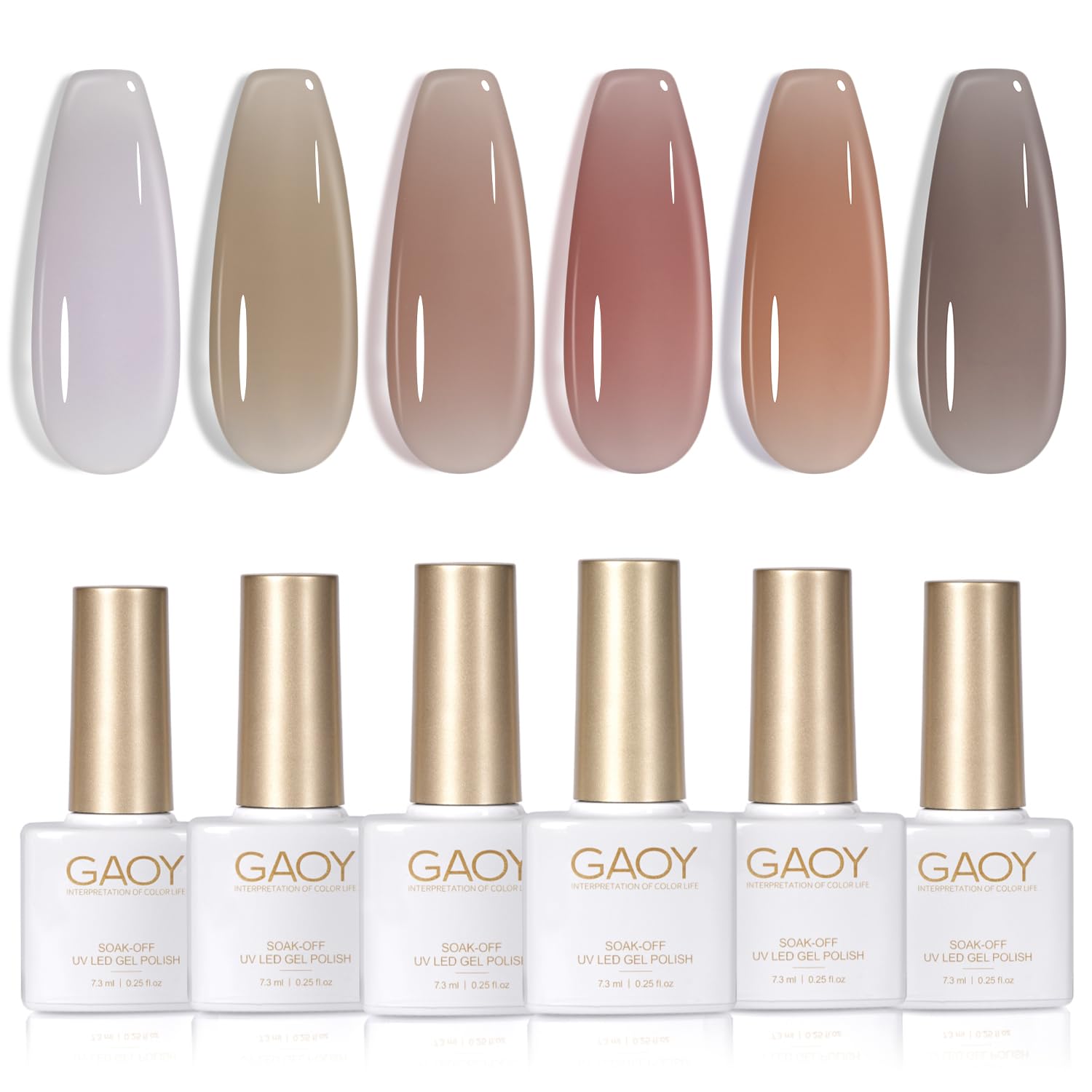 Set De Esmaltes De Uñas Gaoy Jelly Nude, 6 Colores, 7,3 Ml, Uv Light Cure - Venta Internacional.
