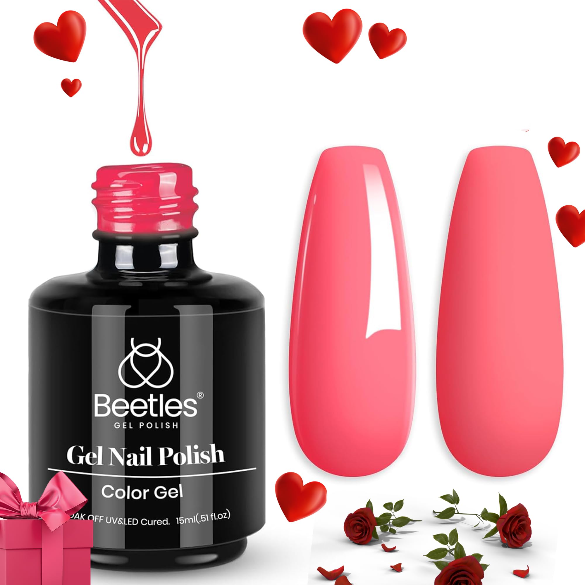 Esmalte De Uñas En Gel Beetles Pink Strawberry, 15 Ml Soak Off - Venta Internacional.
