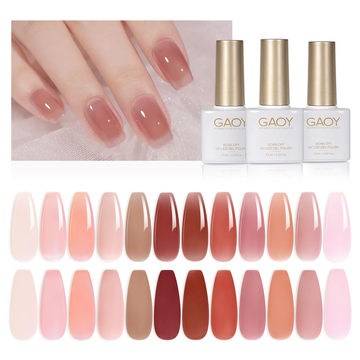 Set De Esmaltes De Uñas Gaoy Jelly Gel Sheer Nude Pink, 15 Unidades - Venta Internacional.
