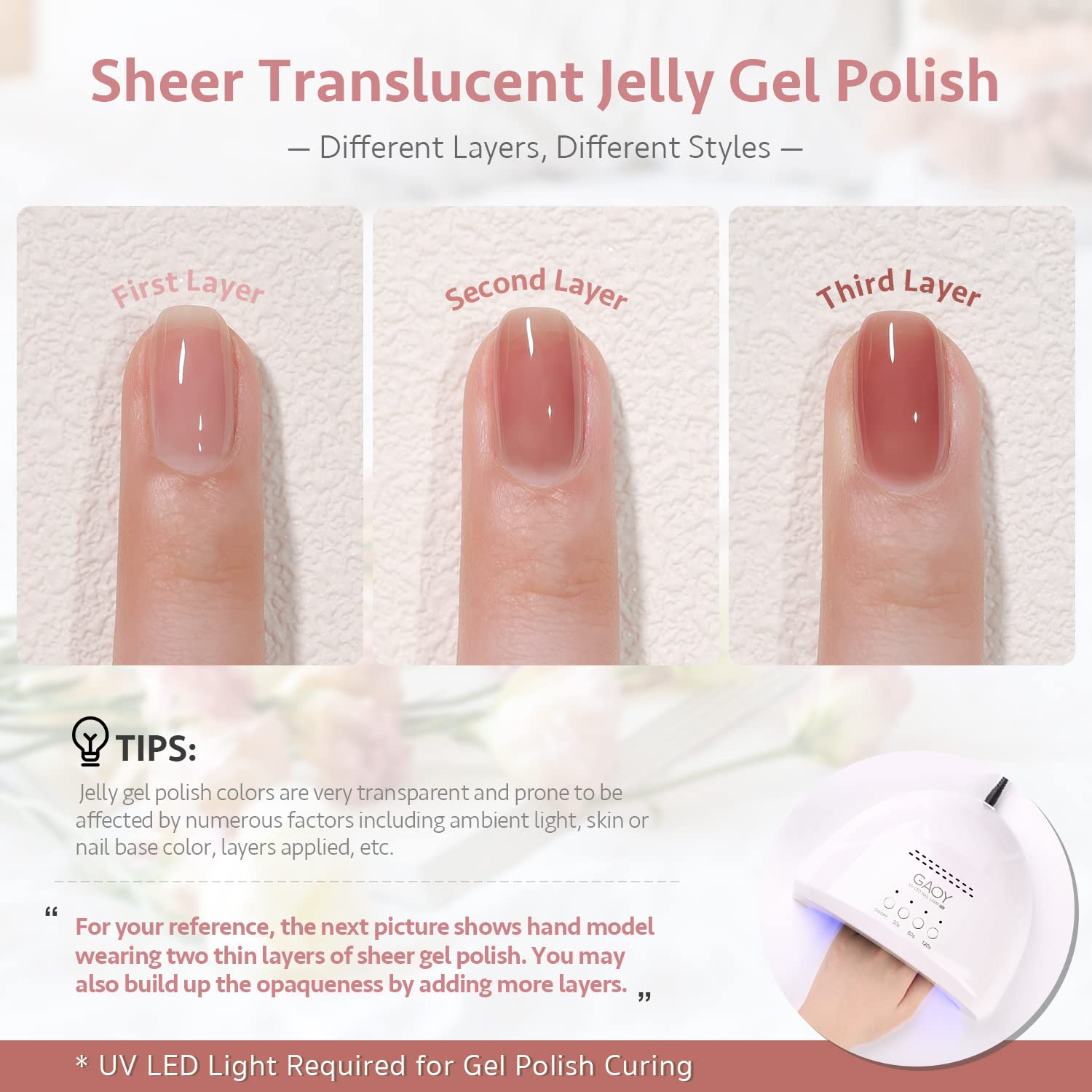 Foto 5 pulgar | Set De Esmaltes De Uñas Gaoy Jelly Gel Sheer Nude Pink, 15 Unidades - Venta Internacional.