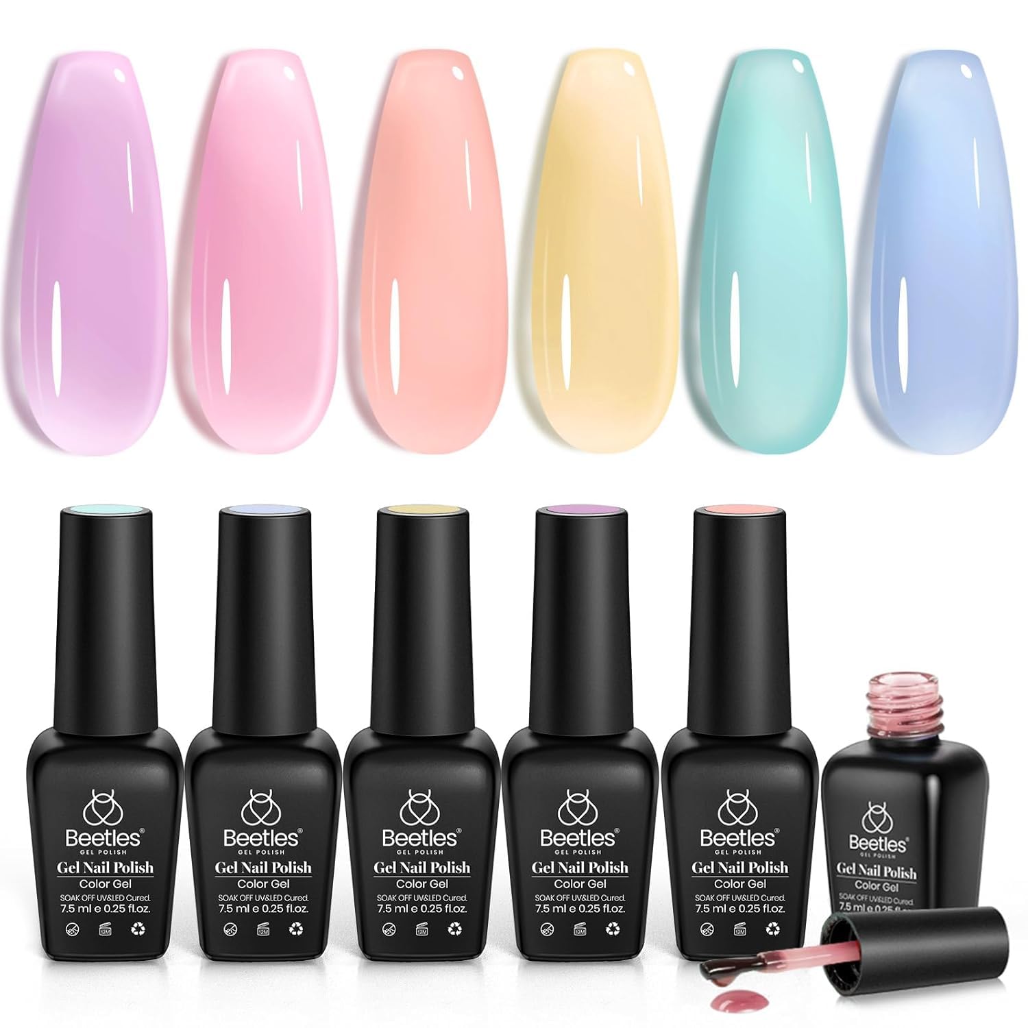 Set De Esmaltes De Uñas En Gel Beetles Jelly Spring Pastel, 6 Colores - Venta Internacional.
