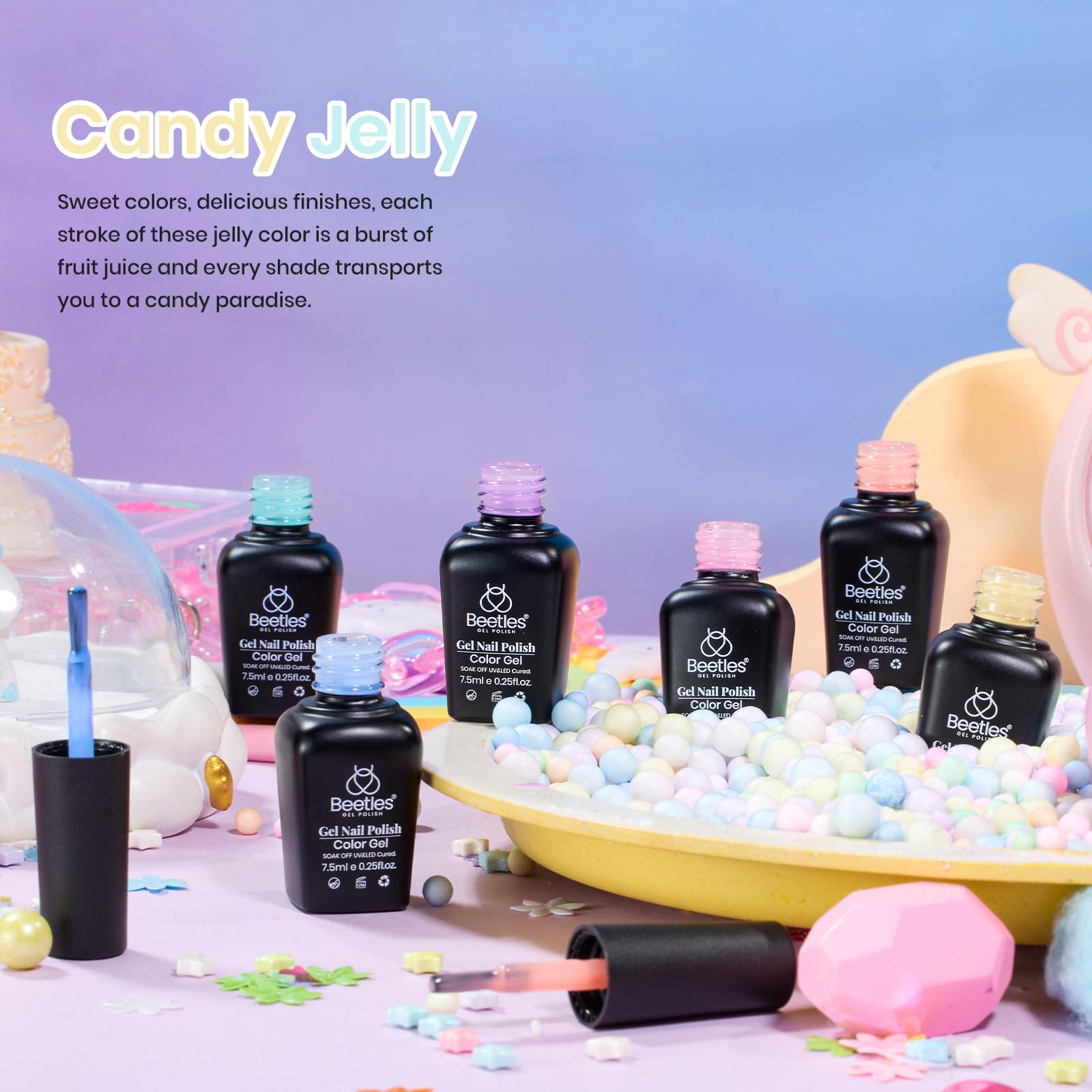 Foto 2 | Set De Esmaltes De Uñas En Gel Beetles Jelly Spring Pastel, 6 Colores - Venta Internacional.