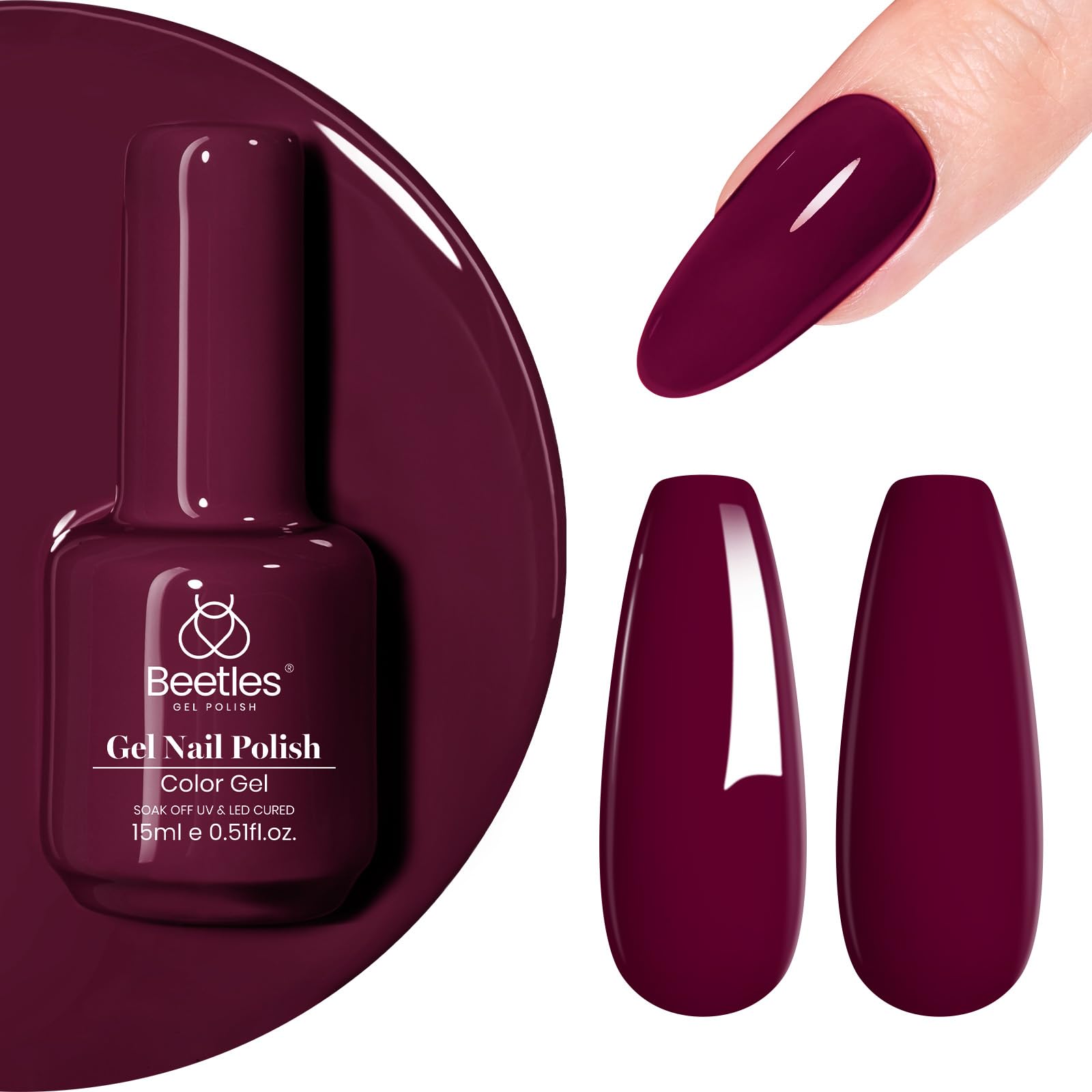 Esmalte De Uñas En Gel Beetles Mellow Plum, Rojo Oscuro, 15 Ml, Para Mujer - Venta Internacional.