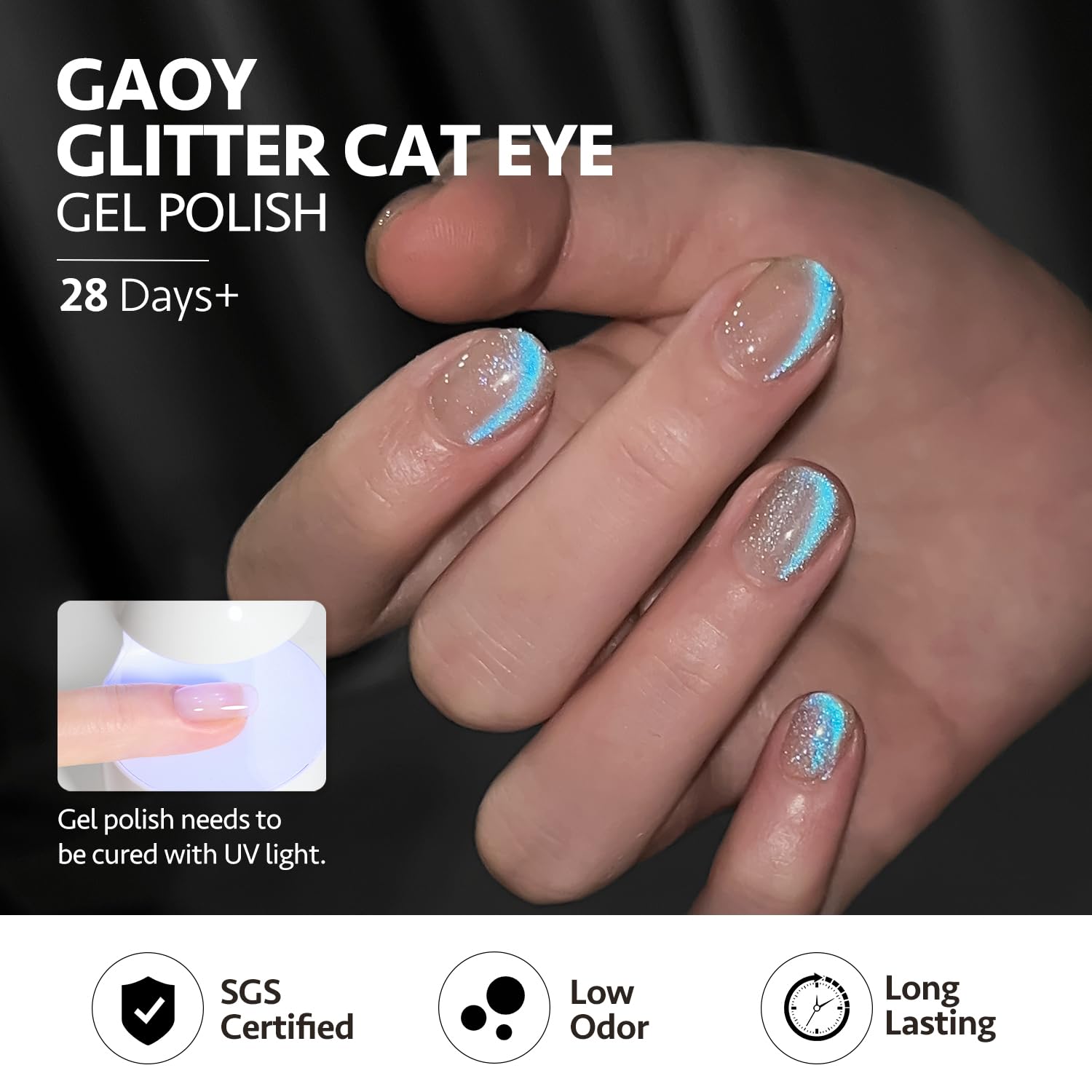 Foto 6 pulgar | Esmalte De Uñas Gaoy Cat Eye Gel, 16 Ml, Purpurina Azul Con Base Nude - Venta Internacional.