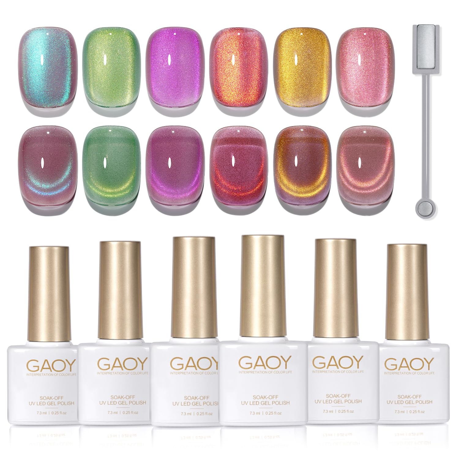 Set De Esmaltes De Uñas Gaoy Cat Eye Gel Con Imán Con Purpurina Rosa Y Verde - Venta Internacional.