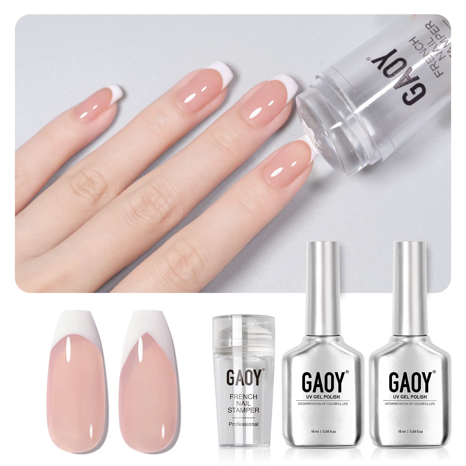 Foto 2 pulgar | Set De Manicura Francesa Gaoy, Sellador De Uñas Con 2 Esmaltes De Gel - Venta Internacional.