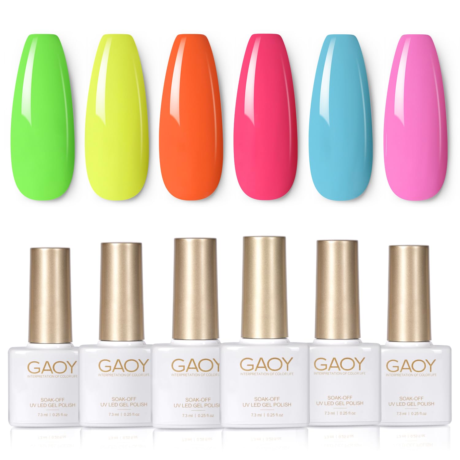 Set De Esmaltes De Uñas En Gel Gaoy, Verde Neón Y Rosa, 6 Colores, 7,3 Ml - Venta Internacional.