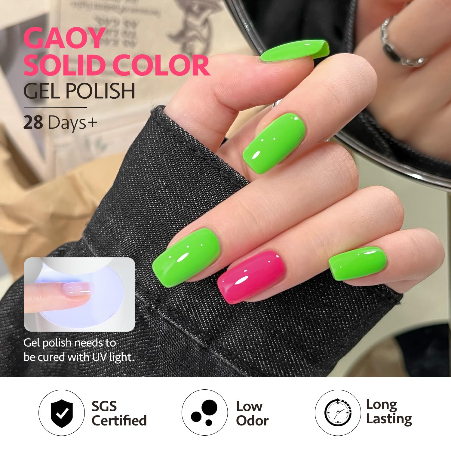 Foto 6 pulgar | Set De Esmaltes De Uñas En Gel Gaoy, Verde Neón Y Rosa, 6 Colores, 7,3 Ml - Venta Internacional.