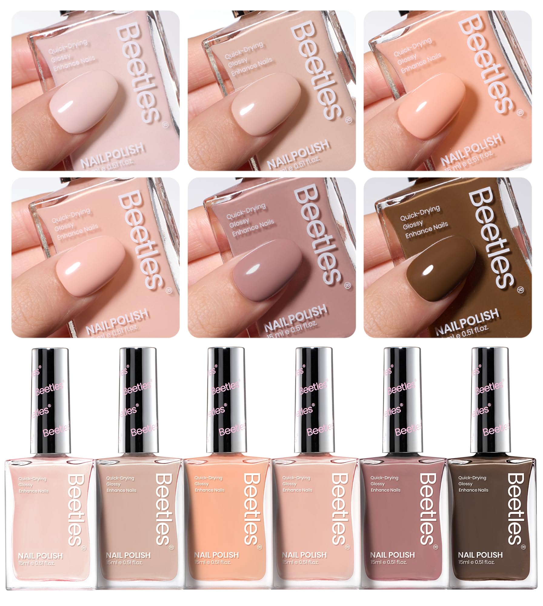 Set De Esmaltes De Uñas Beetles P172, 6 Colores, 15 Ml, Marrón Y Rosa - Venta Internacional.