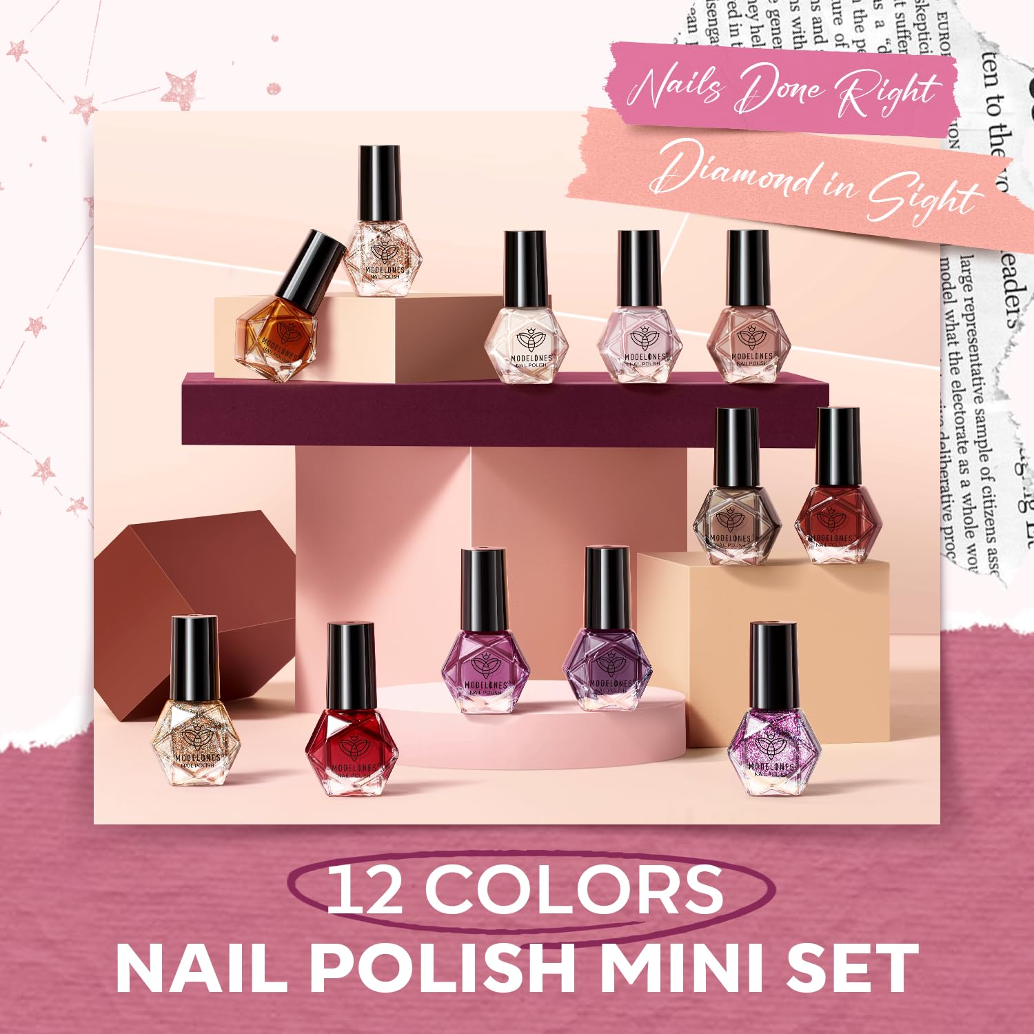 Foto 2 | Set De Esmaltes De Uñas Modelones, 12 Colores, Rojo Burdeos Y Dorado - Venta Internacional.