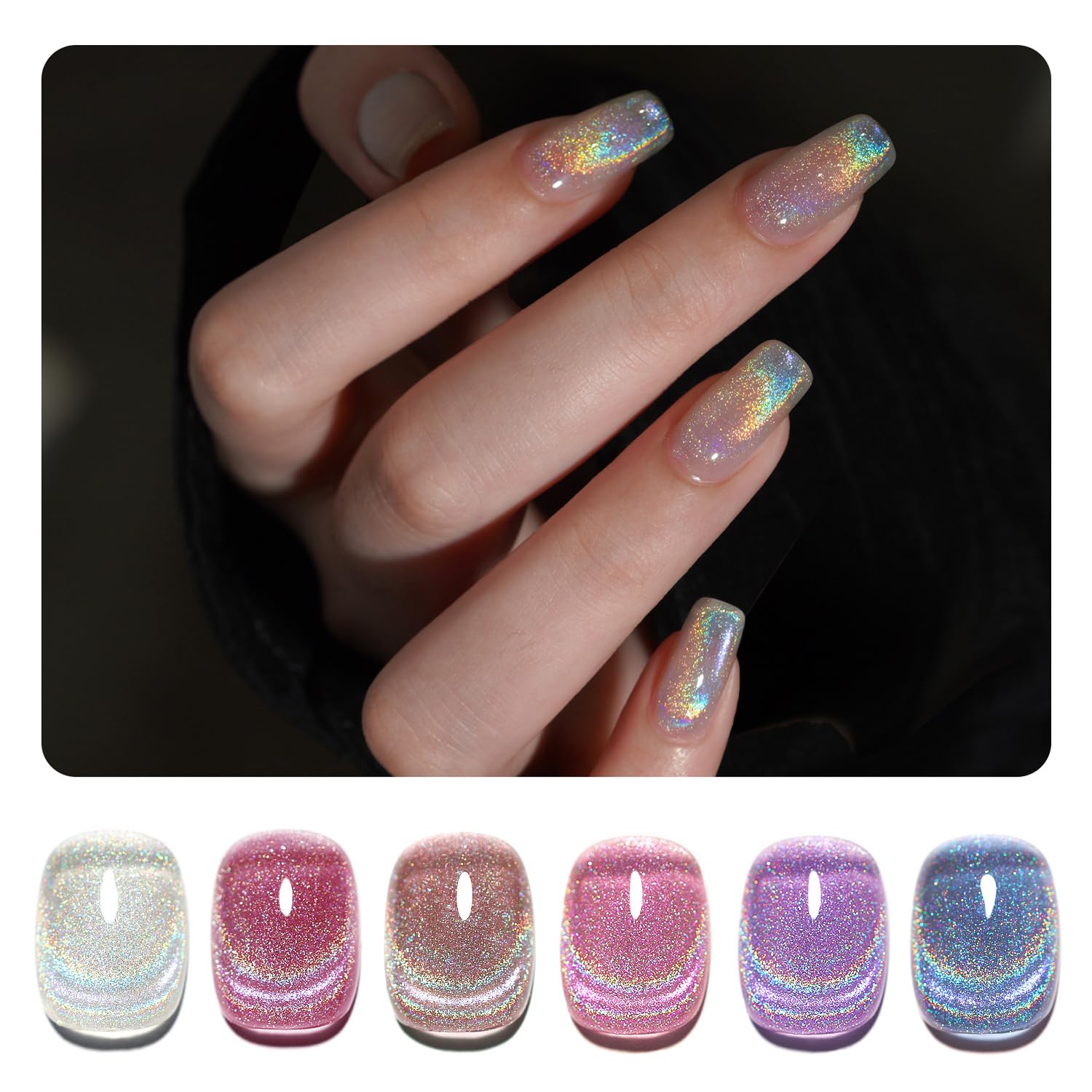 Set De Esmaltes De Uñas Gaoy Rainbow Glitter Cat Eye Gel 6 Colores - Venta Internacional.