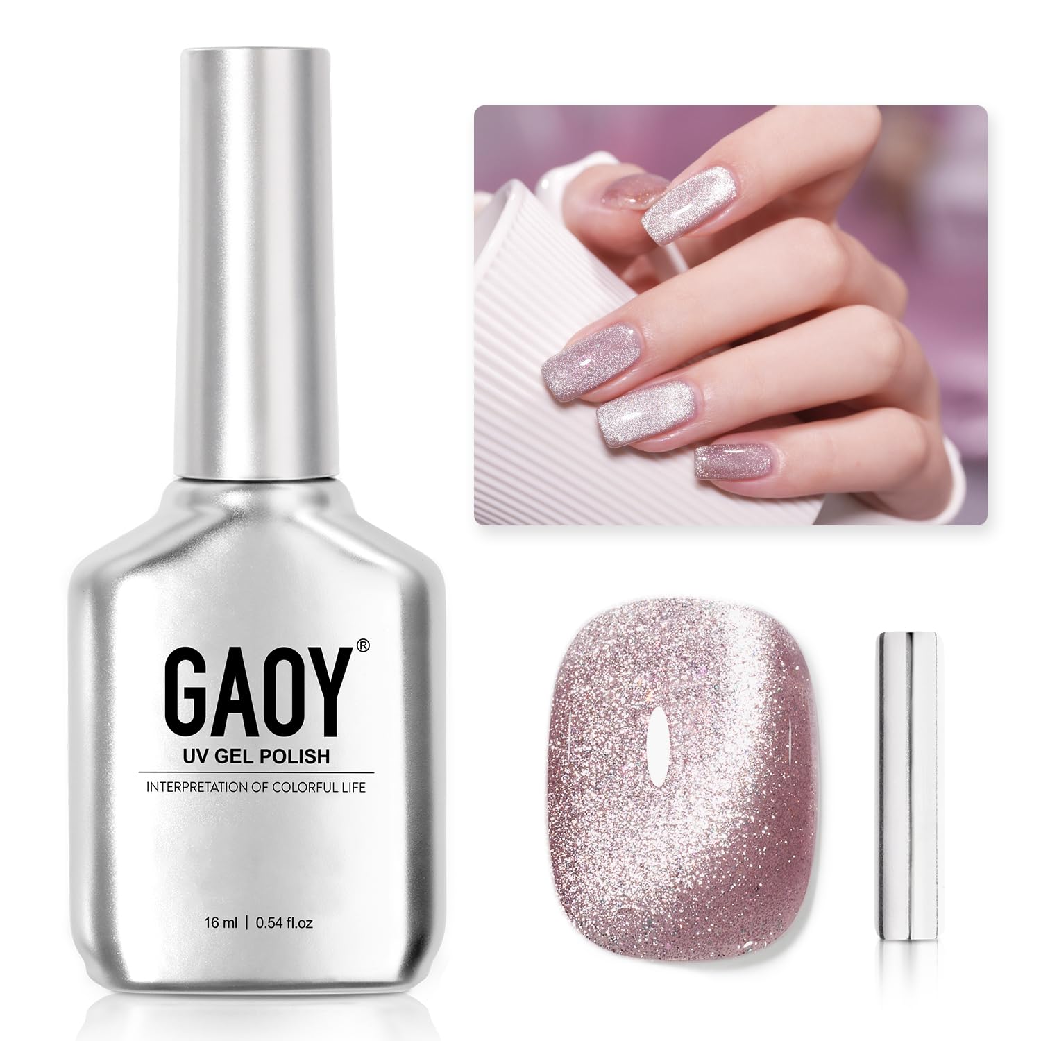 Esmalte De Uñas Gaoy Pink Glassy Cat Eye Gel 16 Ml Con Imán 2146 - Venta Internacional.
