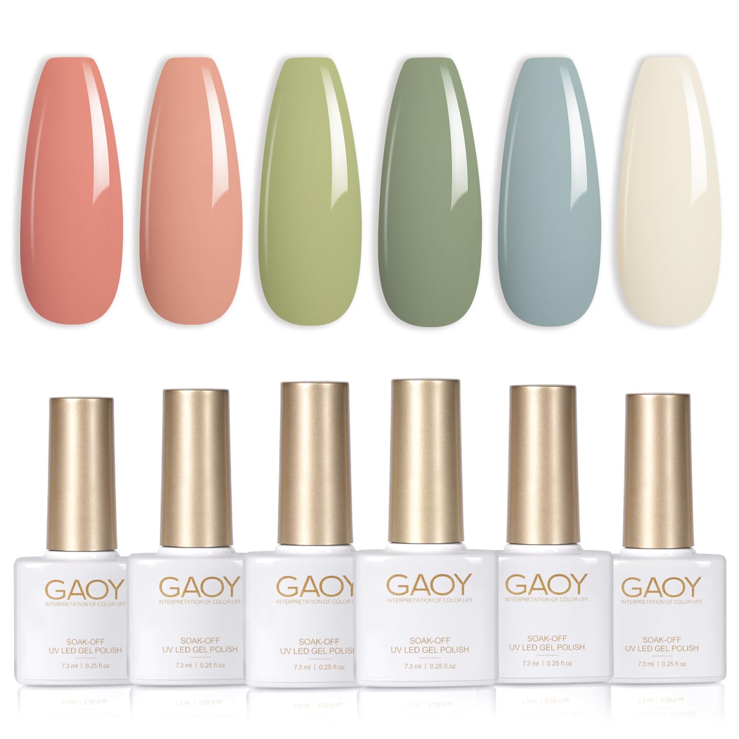 Set De Esmaltes De Uñas En Gel Gaoy Green White Spring, 6 Colores, 7,3 Ml - Venta Internacional.