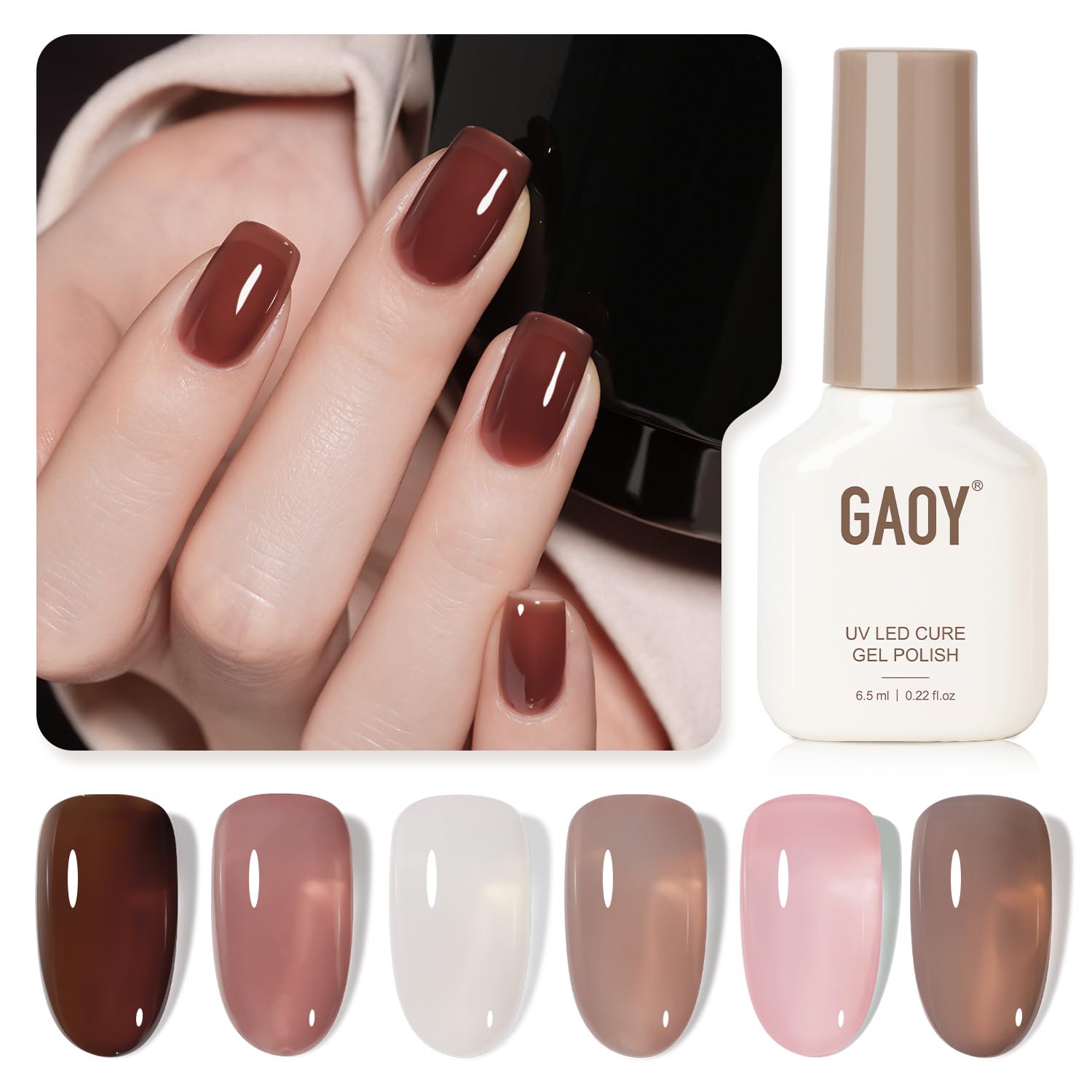 Set De Esmaltes De Uñas Gaoy Rose Brown Jelly Gel, 6 Colores, 6,5 Ml - Venta Internacional.