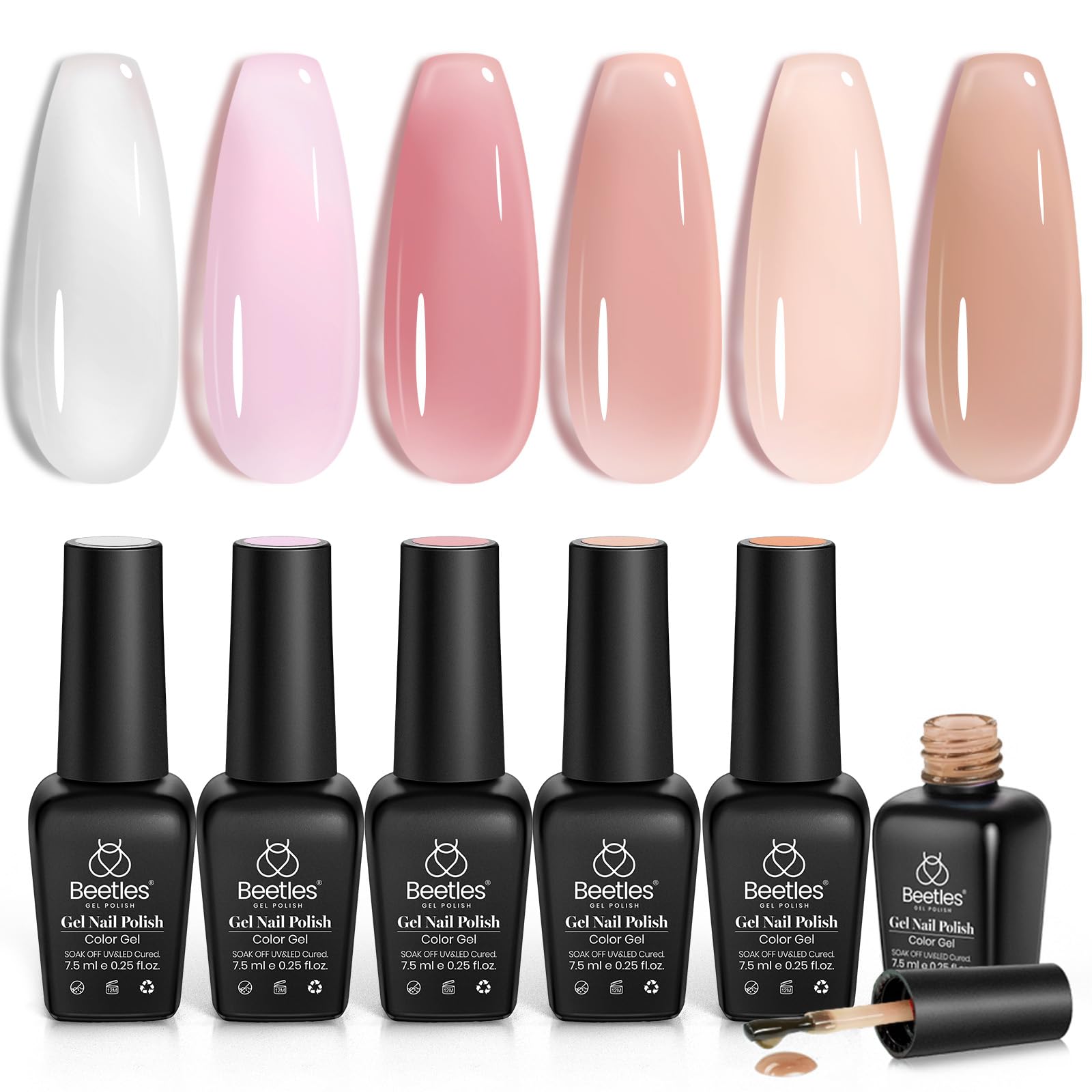 Esmalte De Uñas En Gel Beetles Jelly, 6 Colores, Blanco Lechoso, Rosa Nude - Venta Internacional.