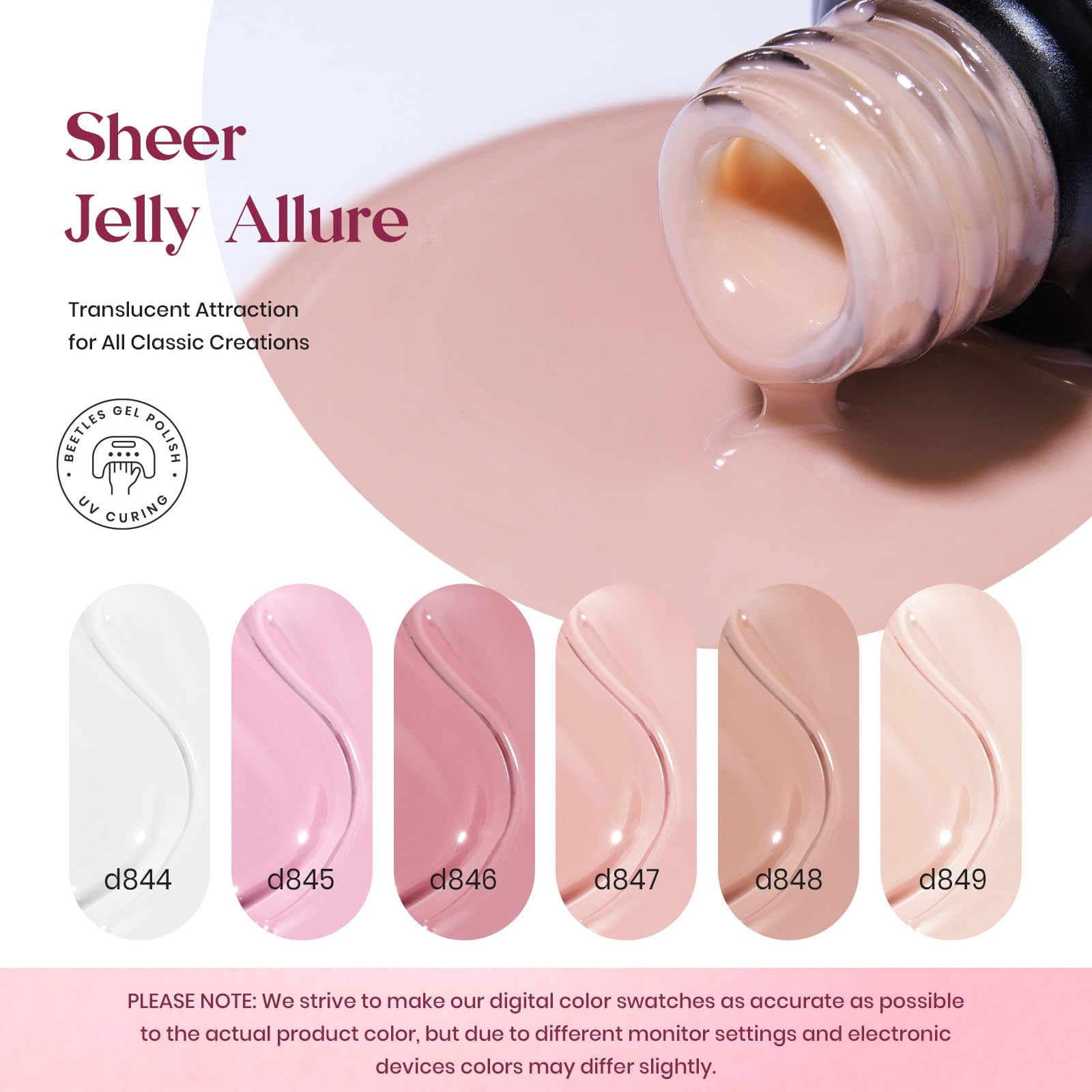 Foto 3 | Esmalte De Uñas En Gel Beetles Jelly, 6 Colores, Blanco Lechoso, Rosa Nude - Venta Internacional.