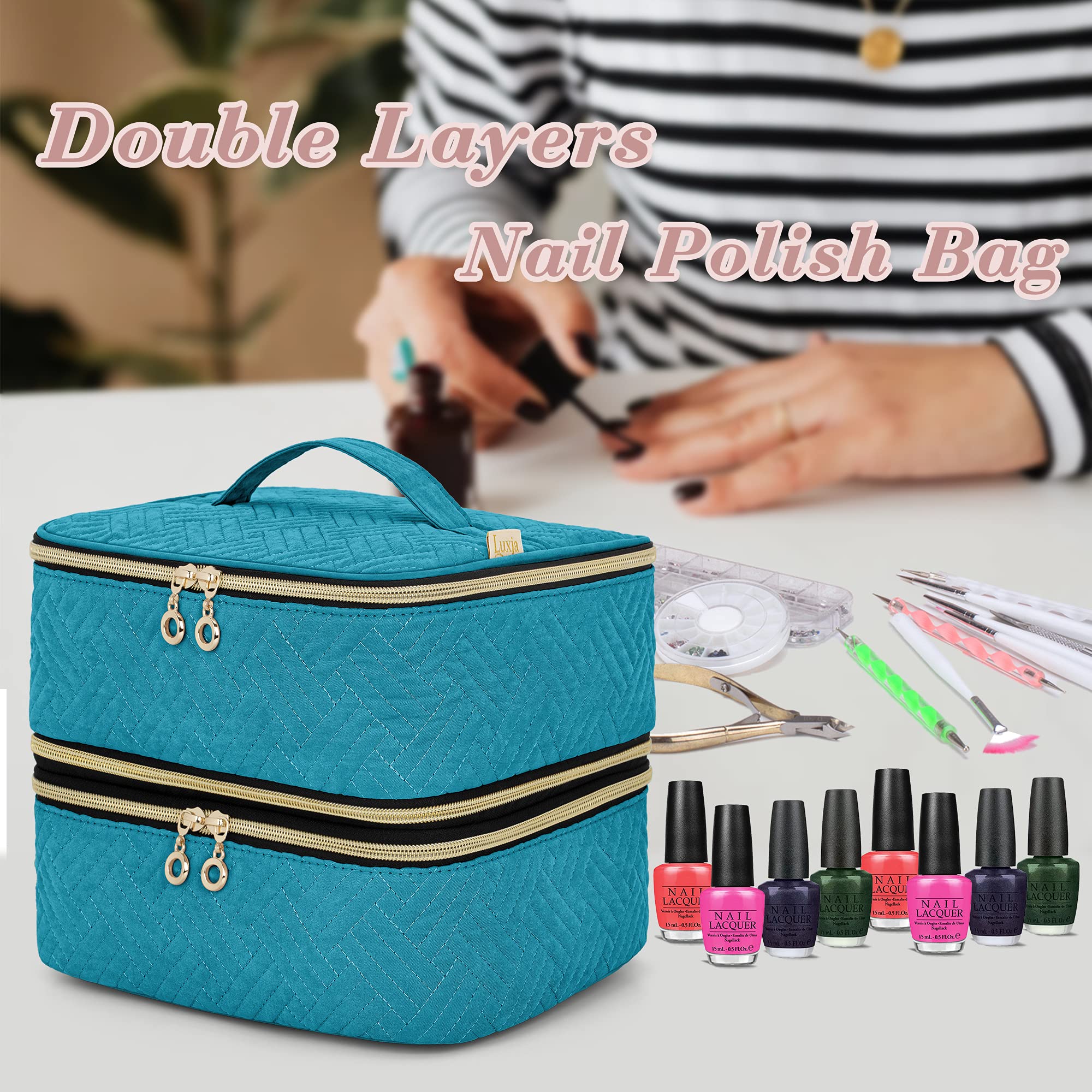 Foto 8 pulgar | Organizador De Esmaltes De Uñas Luxja Desmontable De 2 Capas, Color Verde Azulado - Venta Internacional.