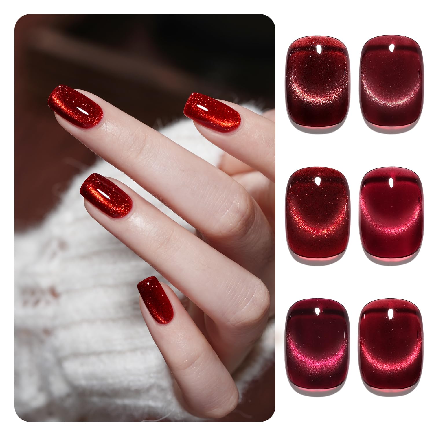 Juego De Esmaltes De Uñas Gaoy Jelly Red Glitter Cat Eye Gel Con Imán - Venta Internacional.