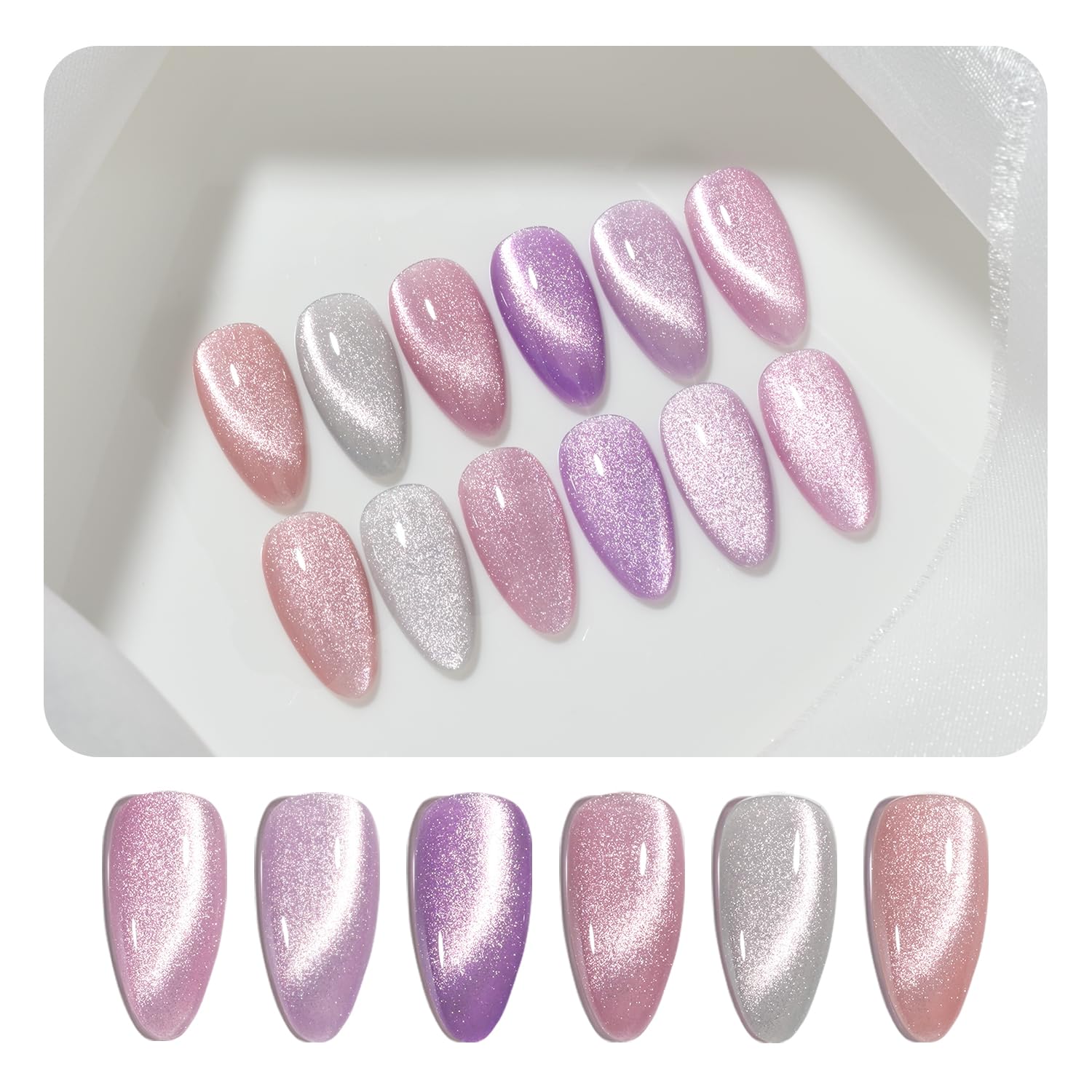 Foto 1 | Set De Esmaltes De Uñas Gaoy Glitter Purple Cat Eye Con Imán, 7,3 Ml X6 - Venta Internacional.