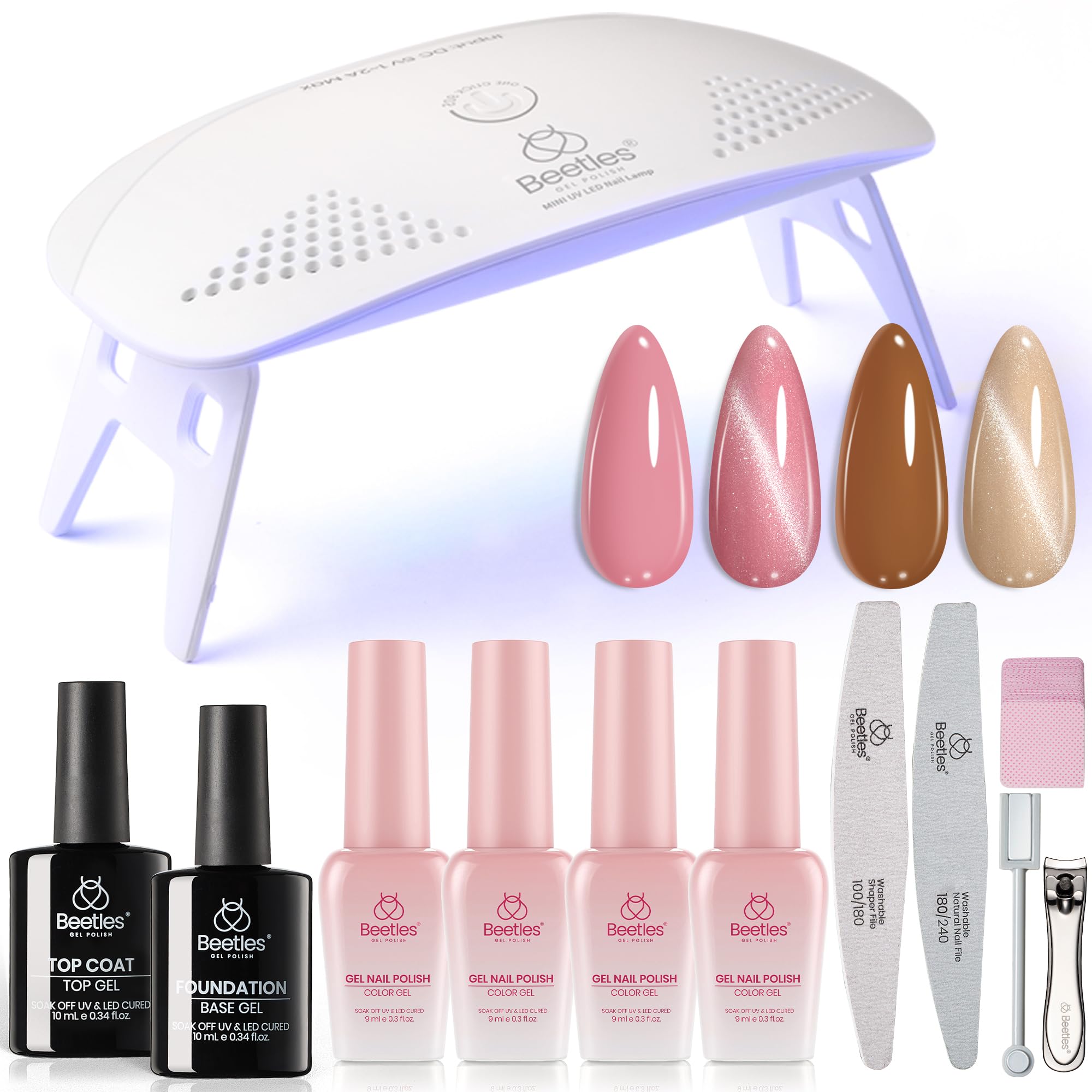Set De Esmaltes De Uñas Beetles Gel, 4 Colores, Ojo De Gato, Con Luz Uv - Venta Internacional.