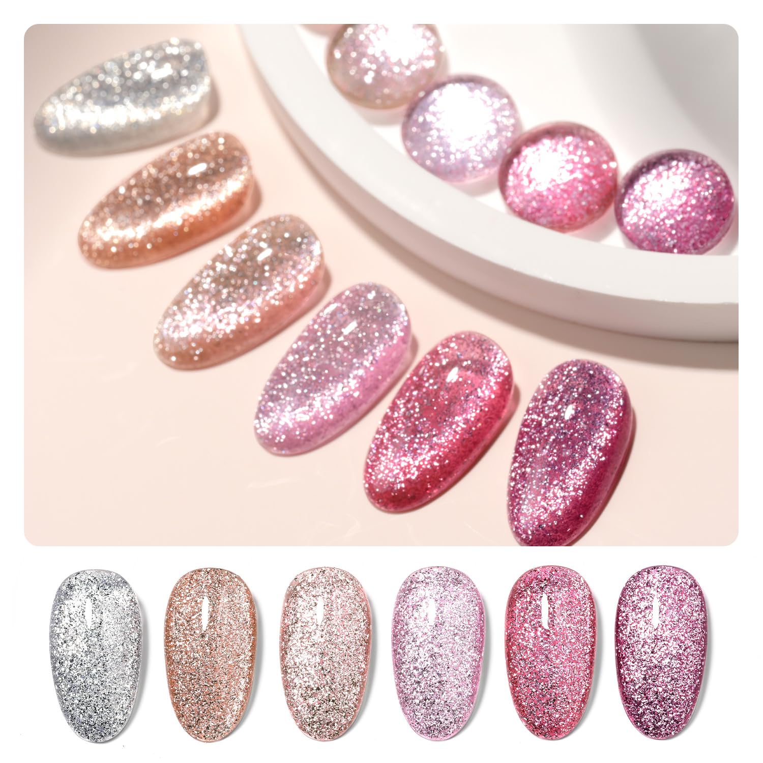 Set De Esmaltes De Uñas Gaoy, Gel Cromado Con Purpurina Para Ojos De Gato, 6 Colores, 7,3 Ml - Venta Internacional.