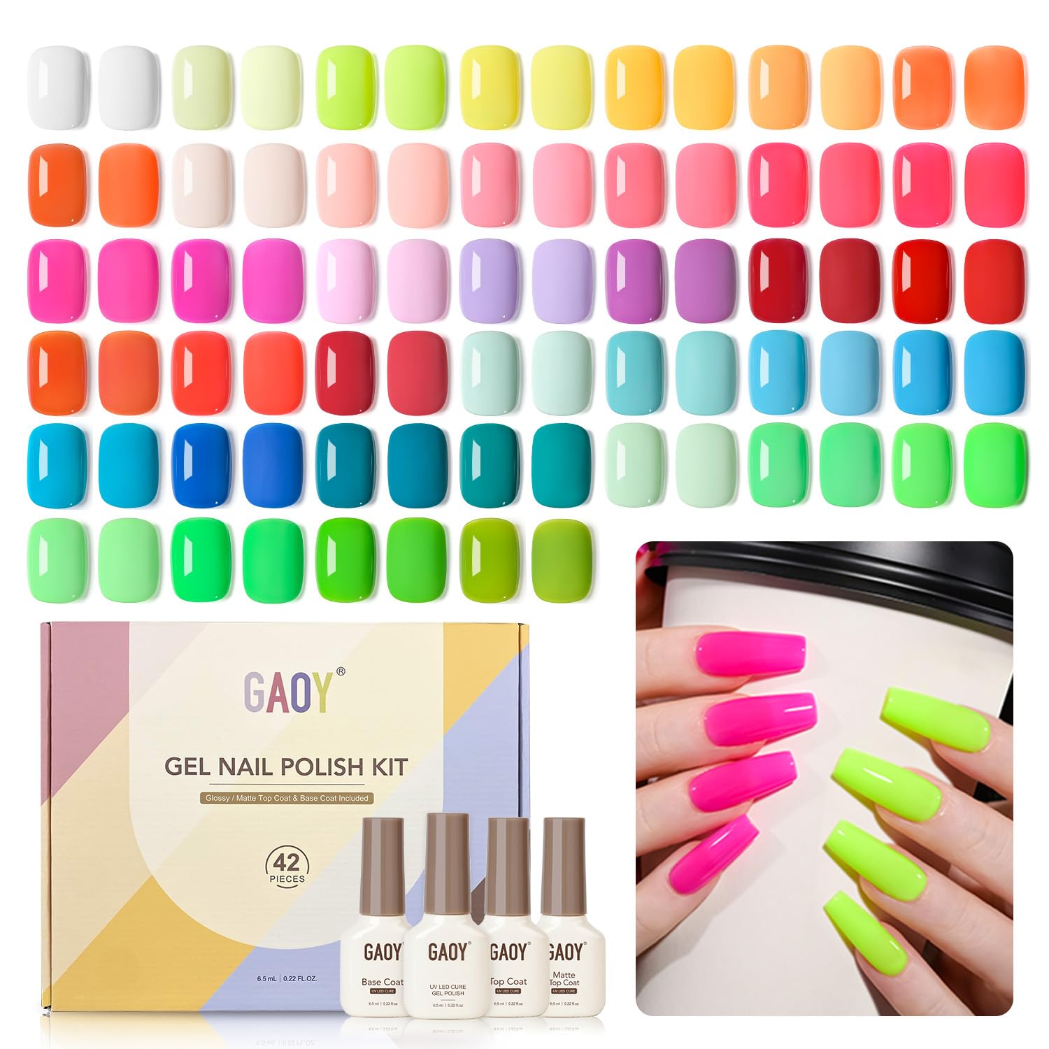 Foto 2 pulgar | Kit De Esmaltes De Uñas En Gel Gaoy, 42 Unidades, Rojo, Verde, Azul Y Naranja - Venta Internacional.