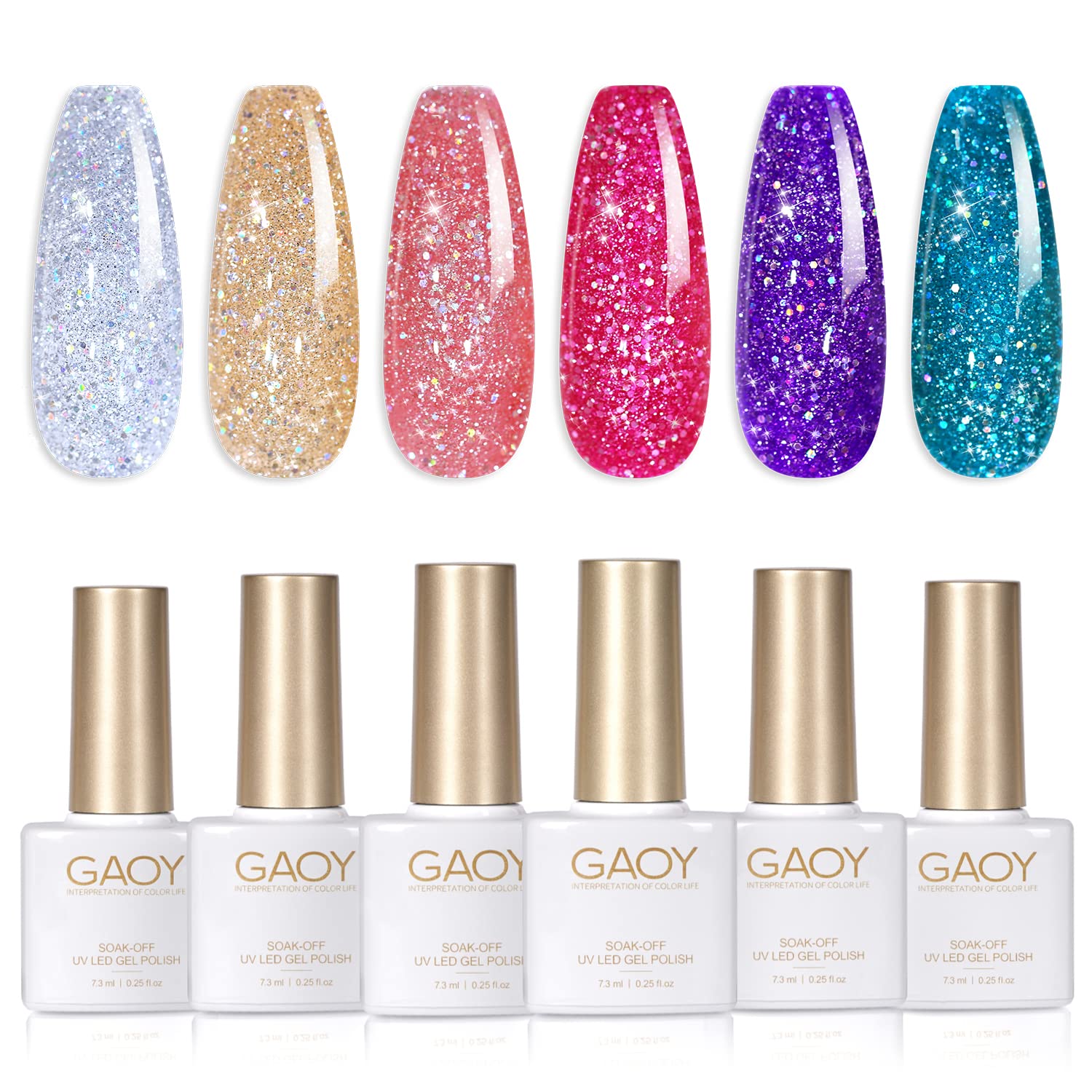 Set De Esmaltes De Uñas Gaoy Disco Glitter Gel, 6 Colores Del Arcoíris, 7,3 Ml - Venta Internacional.