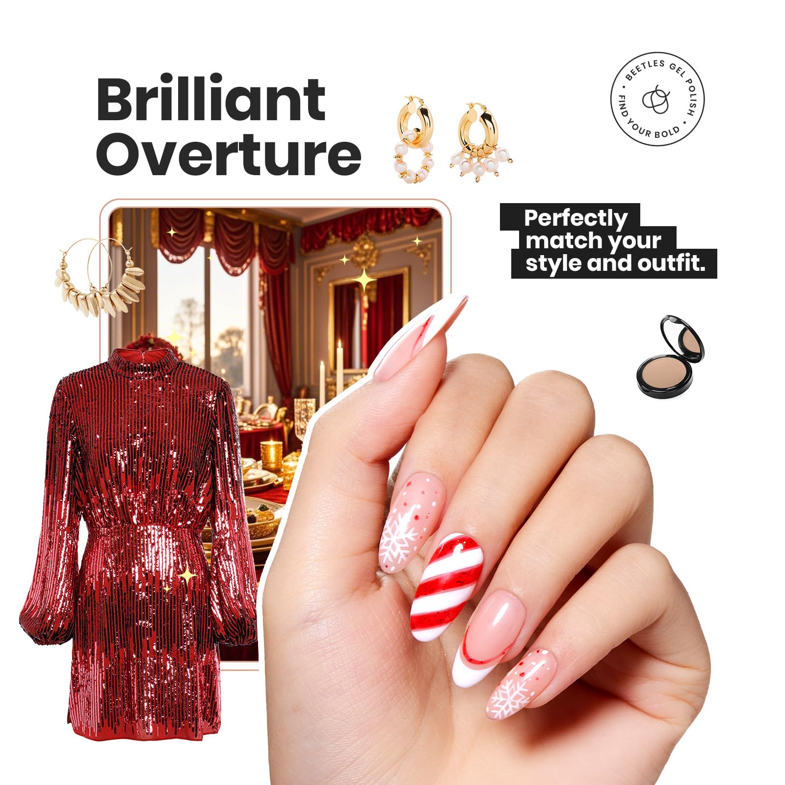 Foto 5 pulgar | Set De Esmaltes De Uñas Beetles Red Glitter Burgundy, 6 Unidades Para Mujer - Venta Internacional.
