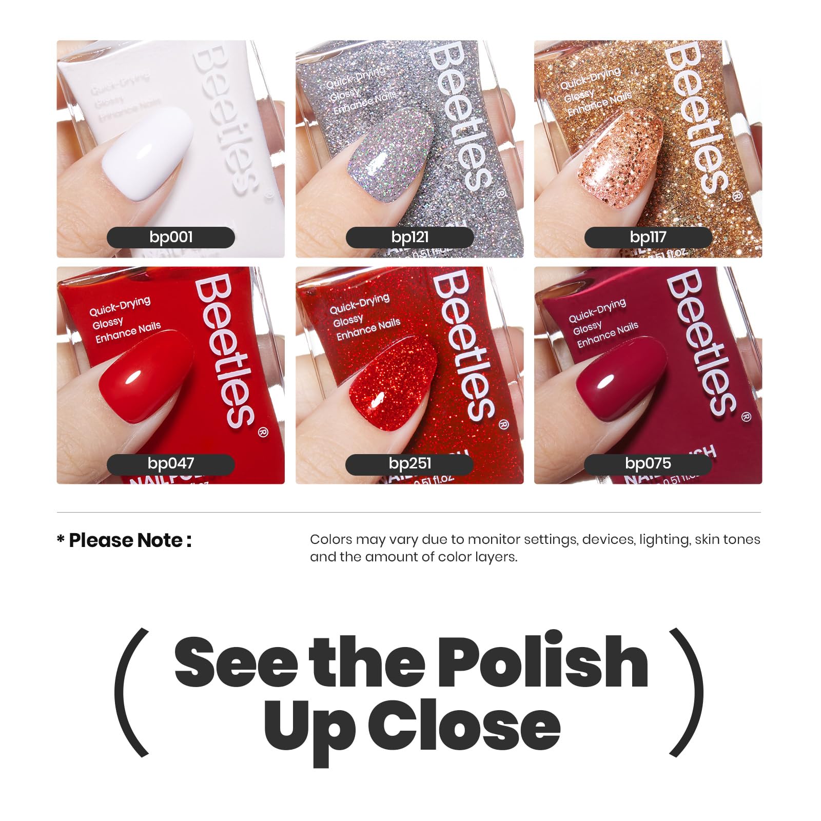 Foto 6 | Set De Esmaltes De Uñas Beetles Red Glitter Burgundy, 6 Unidades Para Mujer - Venta Internacional.