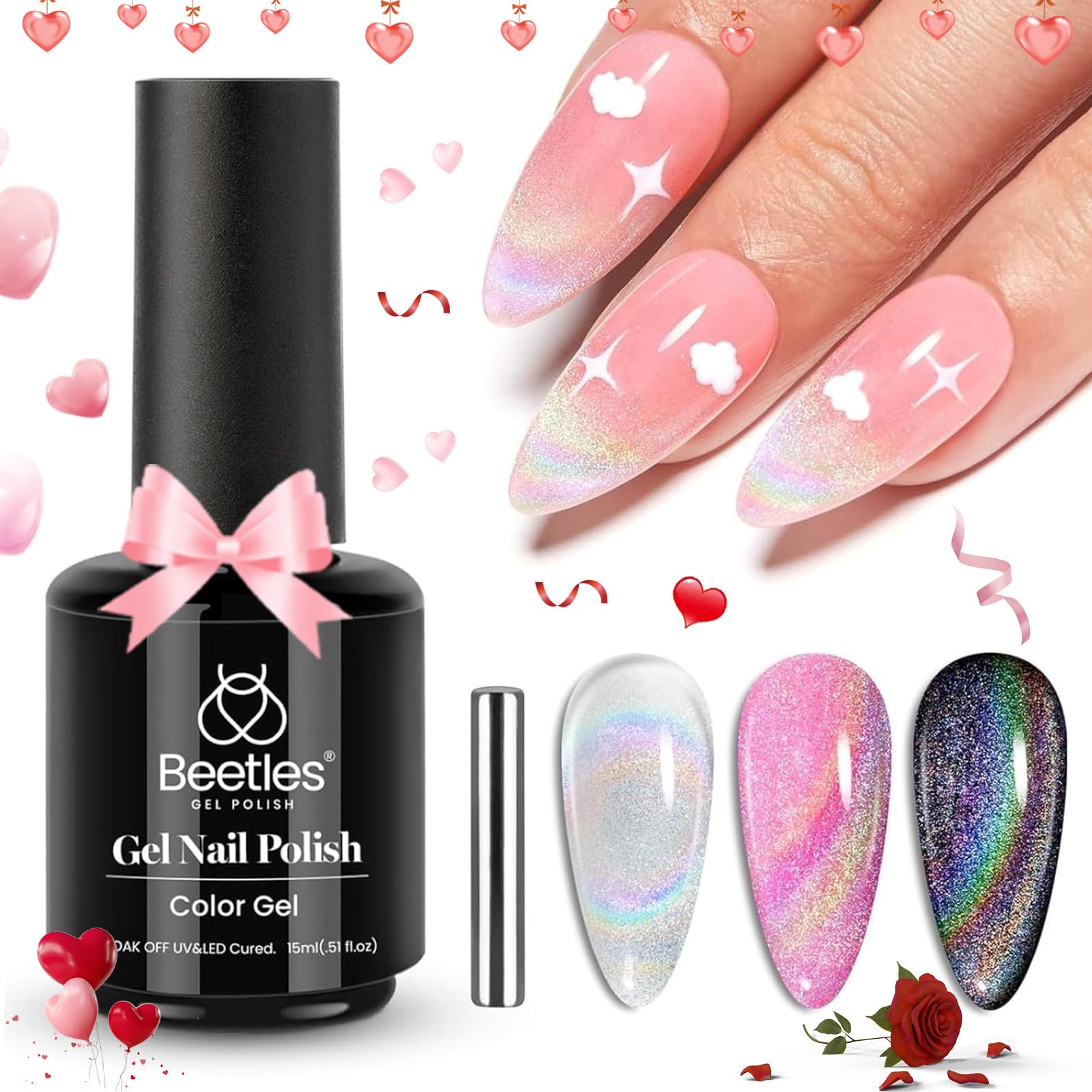 Foto 2 pulgar | Esmalte De Uñas Beetles Cat Eye Gel 15 Ml Rainbow Holographic 9d - Venta Internacional.