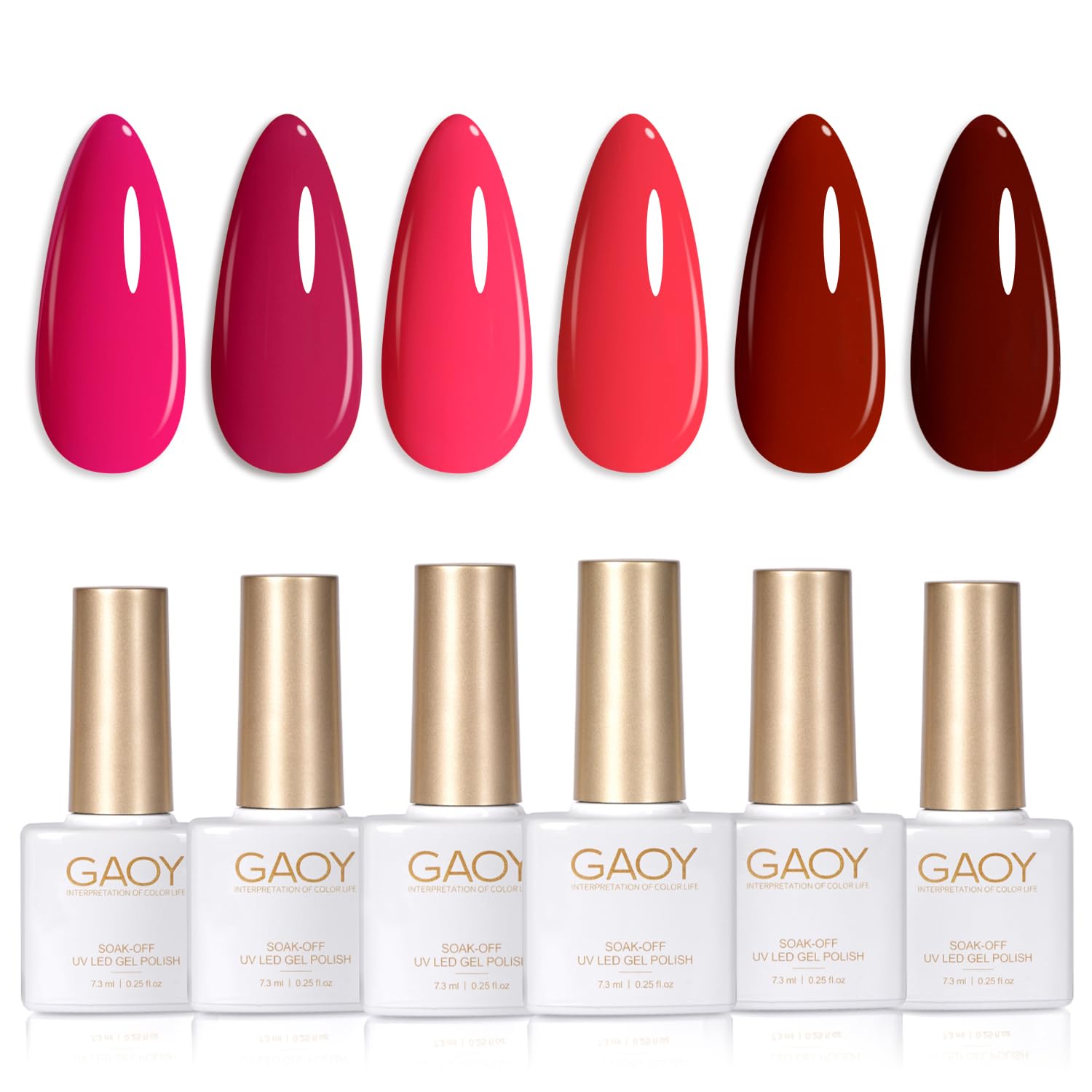 Set De Esmaltes De Uñas En Gel Gaoy, Rojo Intenso, Neón, 7,3 Ml X 6 Uv/led - Venta Internacional.