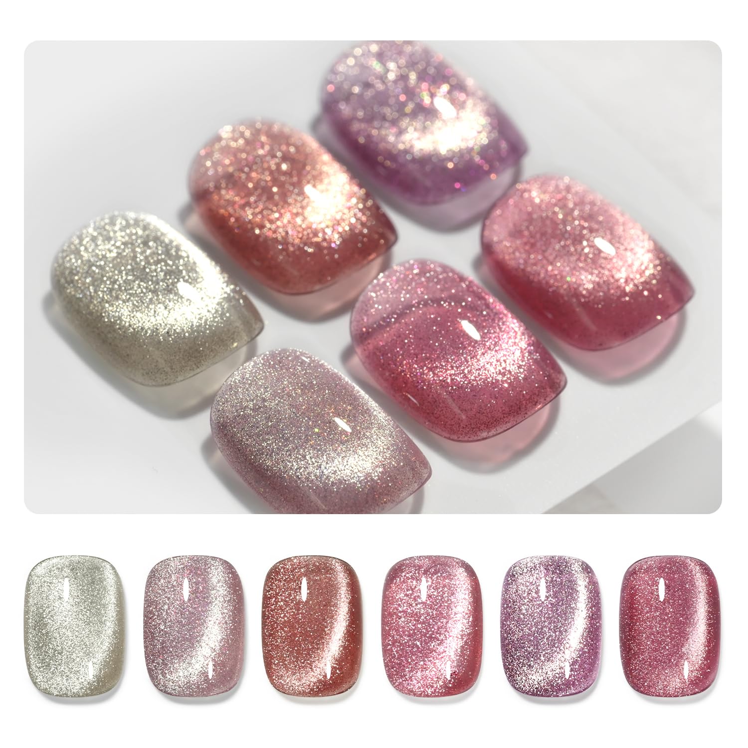 Set De Esmaltes De Uñas Gaoy Glitter Cat Eye Gel Pink Galaxy 7,3 Ml X6 - Venta Internacional.