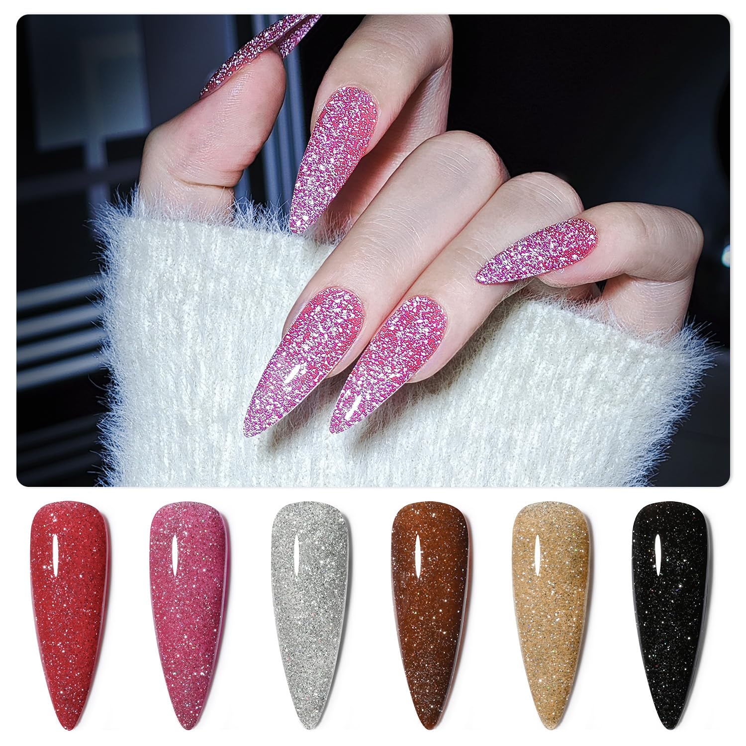 Foto 3 pulgar | Set De Esmaltes De Uñas Gaoy Reflective Glitter, 6 Colores, 7,3 Ml - Venta Internacional.