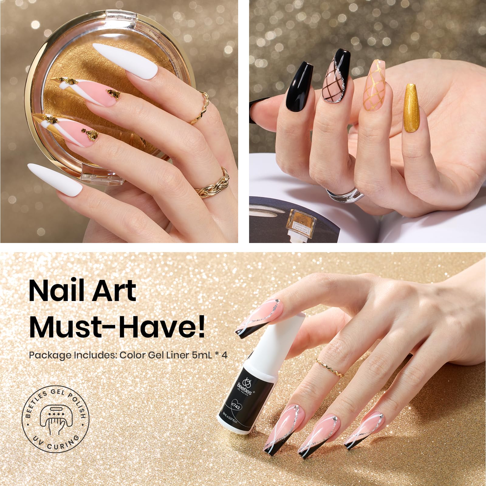 Foto 4 pulgar | Set De Esmaltes En Gel Nail Art Liner Beetles, 4 Unidades, Colores Clásicos - Venta Internacional.