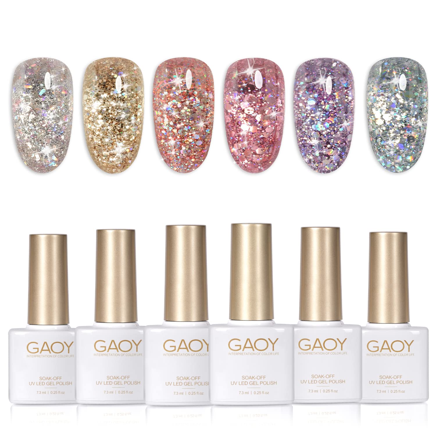 Set De Esmaltes De Uñas En Gel Con Purpurina Gaoy, 6 Colores, 7,3 Ml, Uv Led - Venta Internacional.