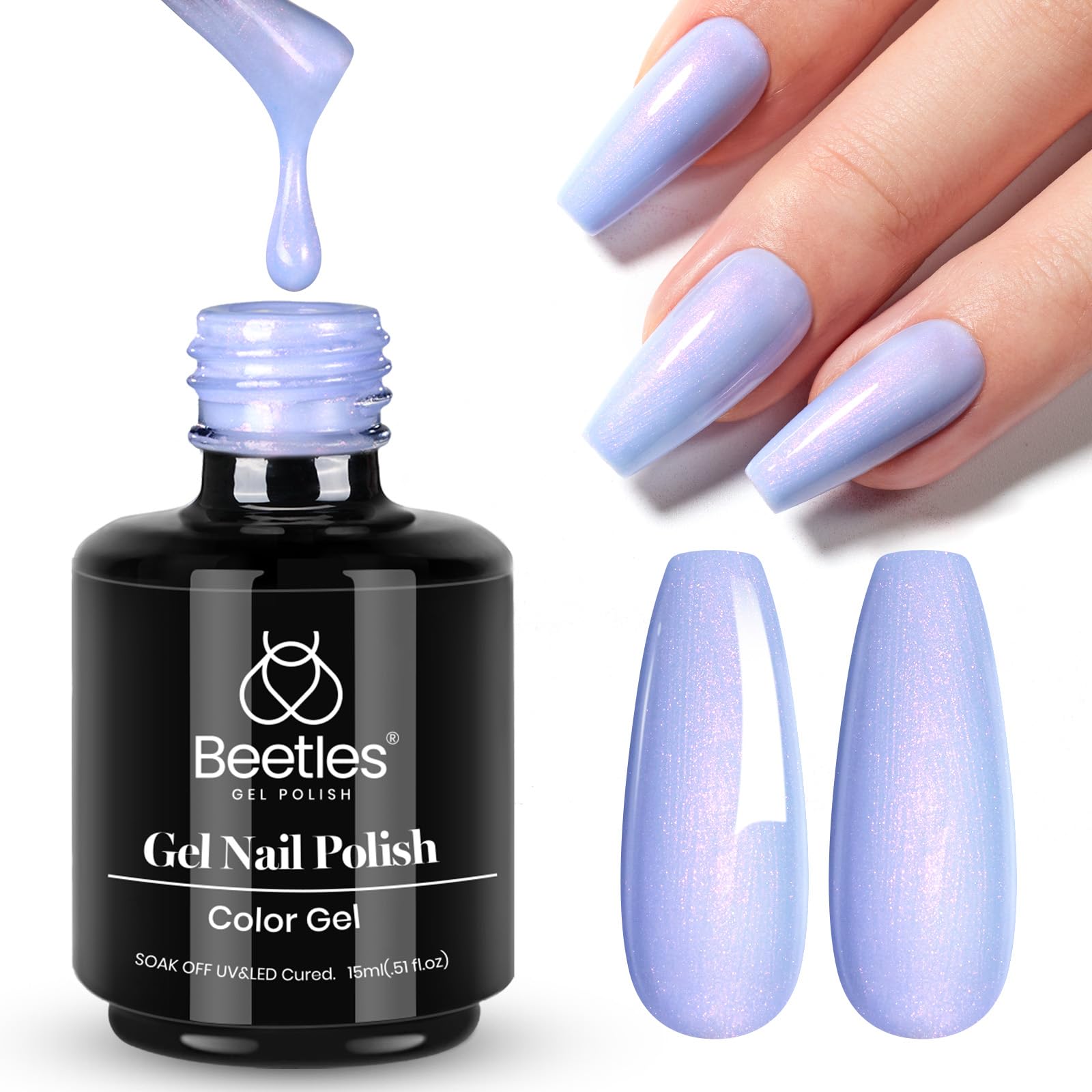 Esmalte De Uñas En Gel Beetles Dreamy Blue Pastel Malva Lila, 15 Ml - Venta Internacional.